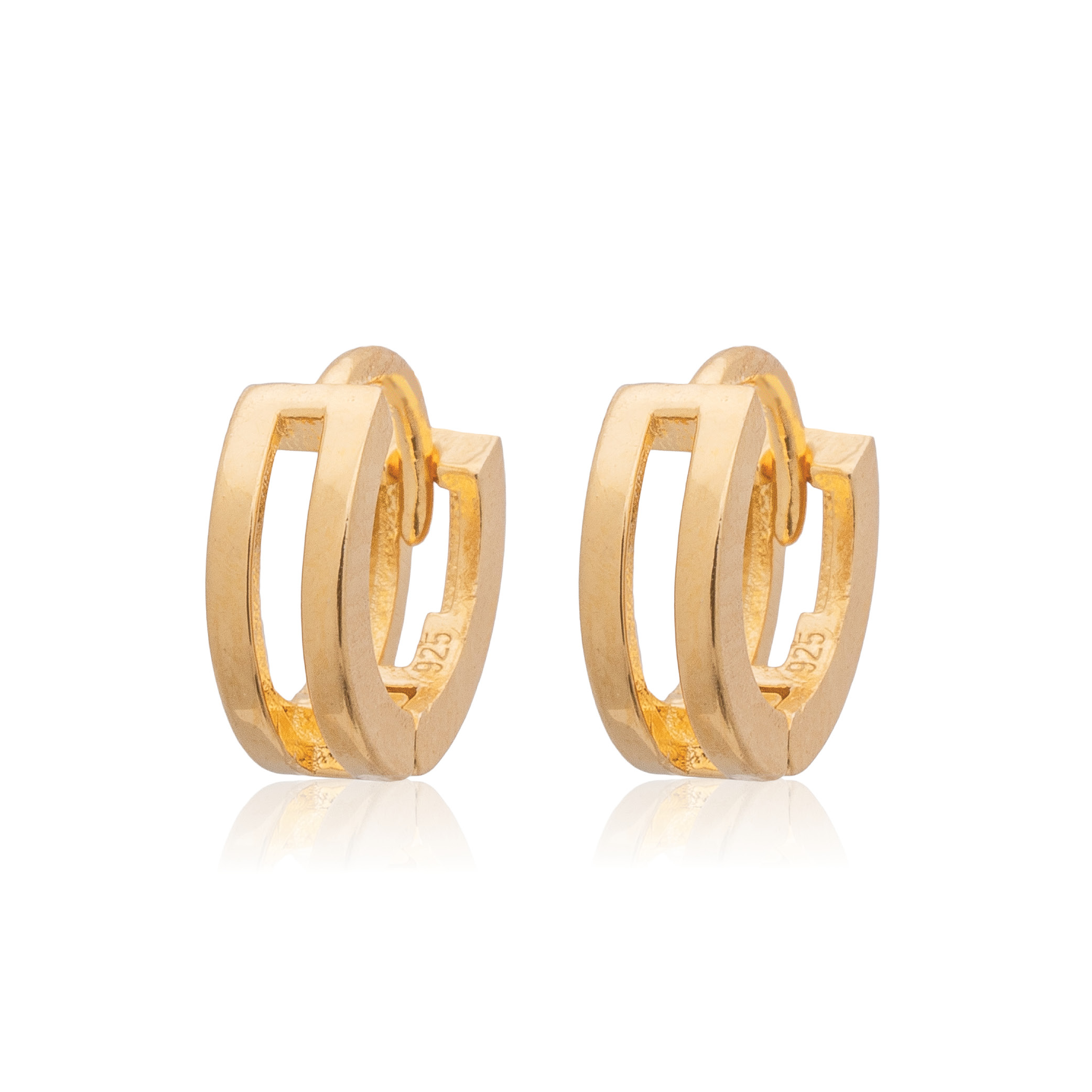 Picture of gold plain mini rectangle center huggie hoop earri