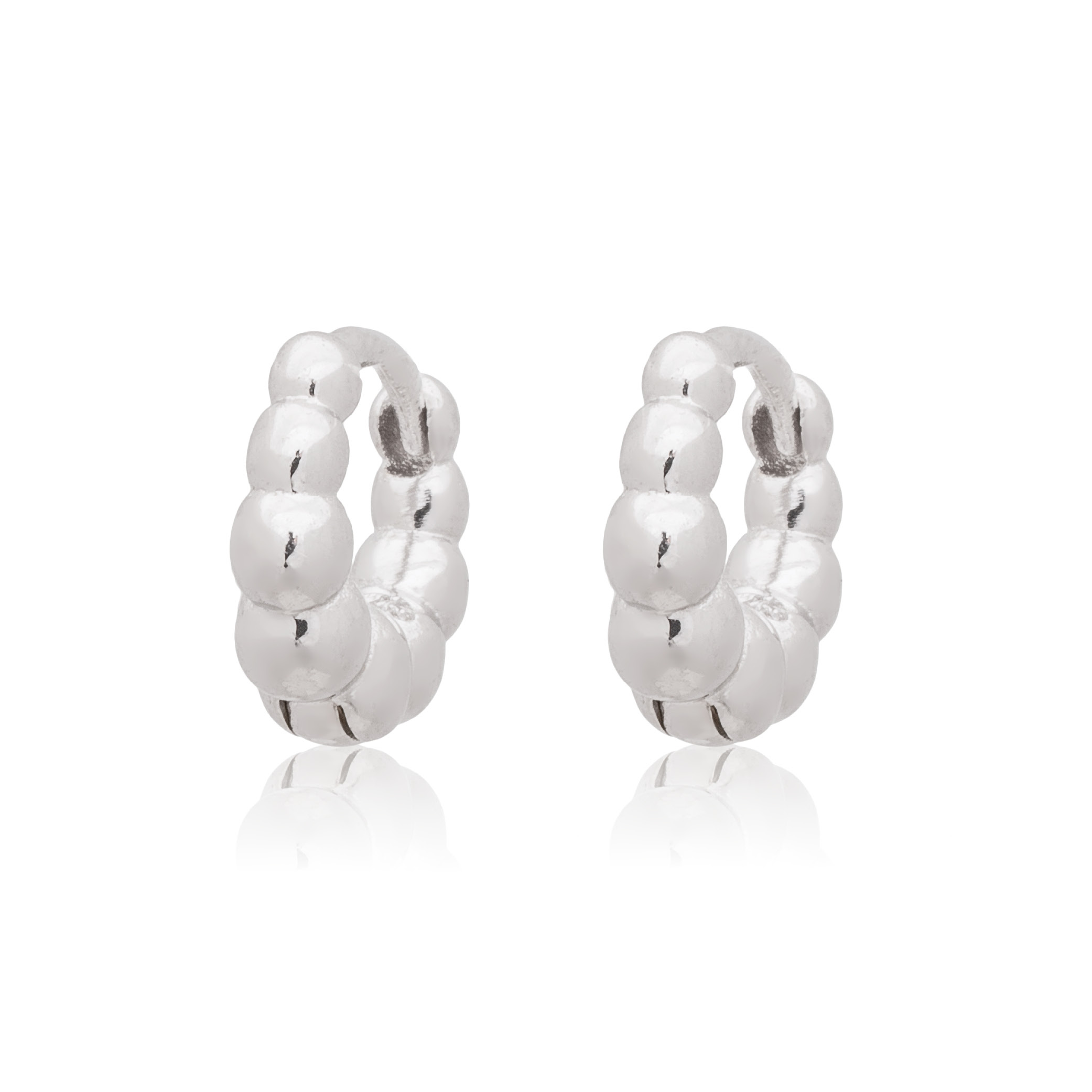 Picture of silver plain mini bubble huggie hoop earring