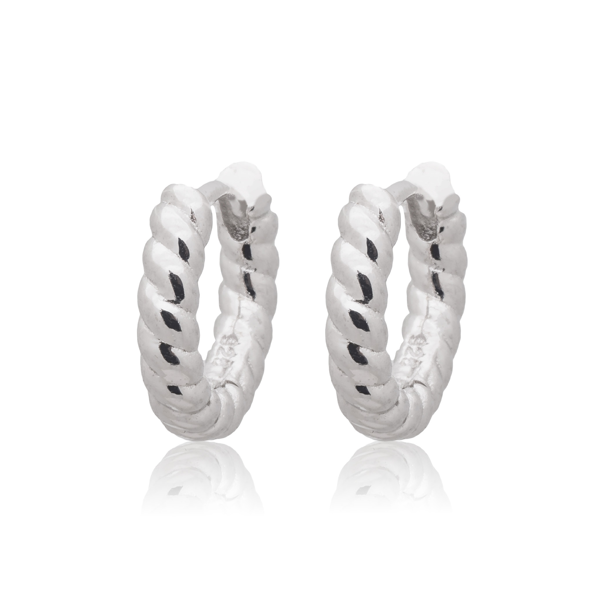 Picture of silver plain mini single twisted huggie hoop earri