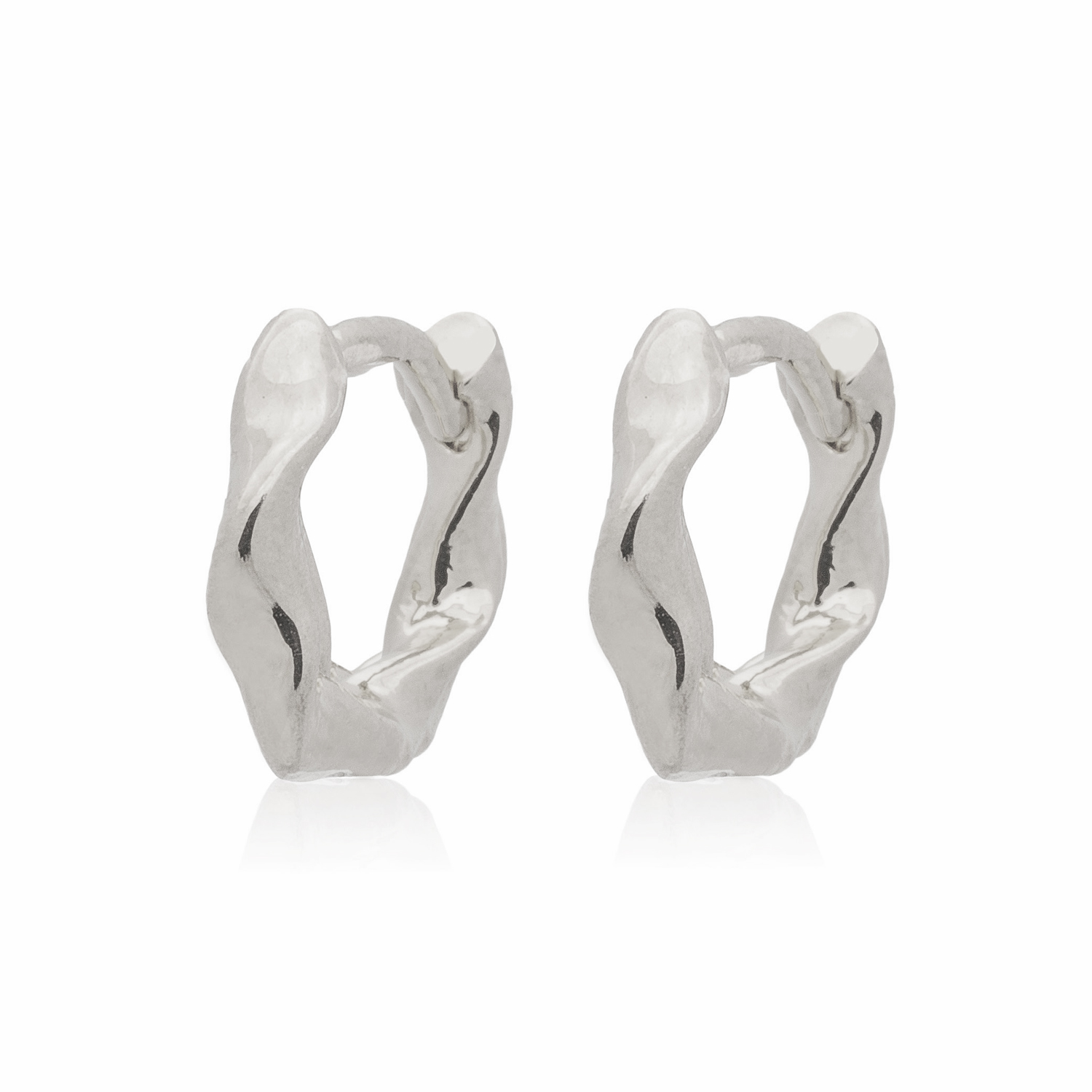 Picture of silver plain mini wave huggie hoop earring