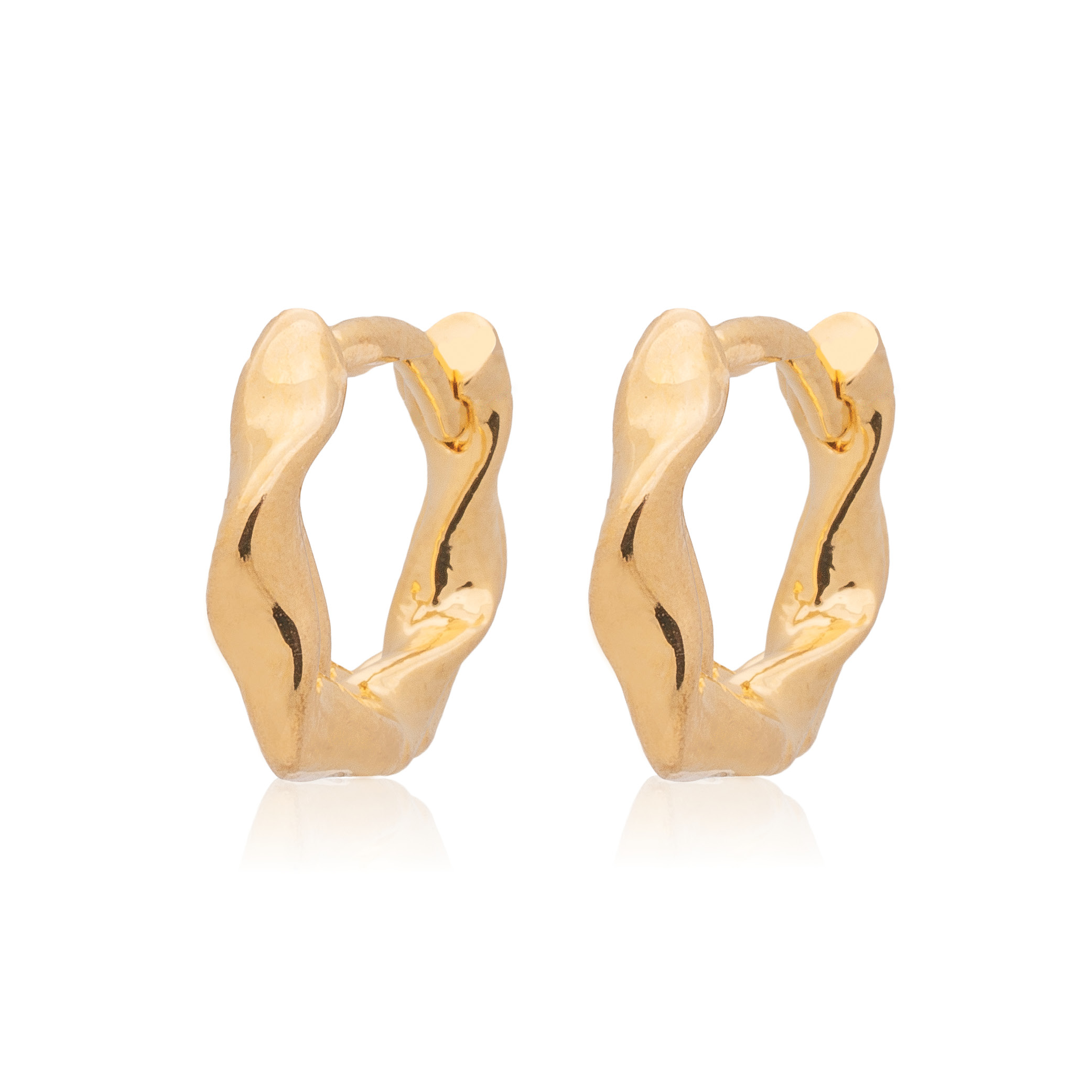 Picture of gold plain mini wave huggie hoop earring