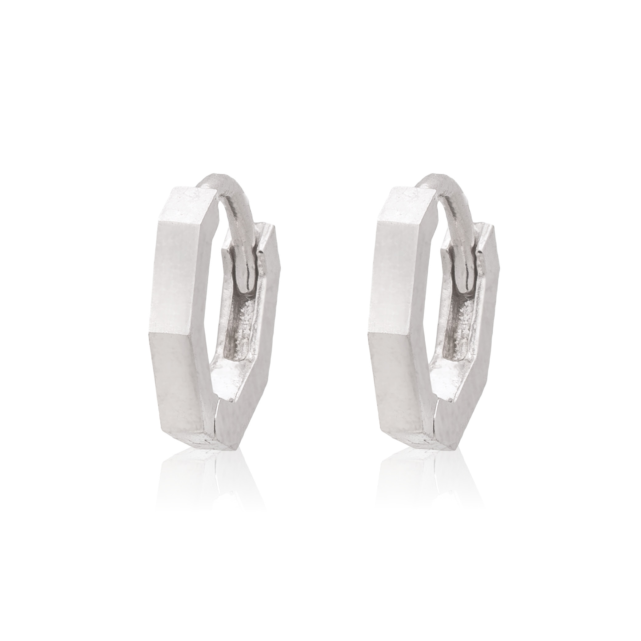 Picture of silver plain mini hexagon huggie hoop earring