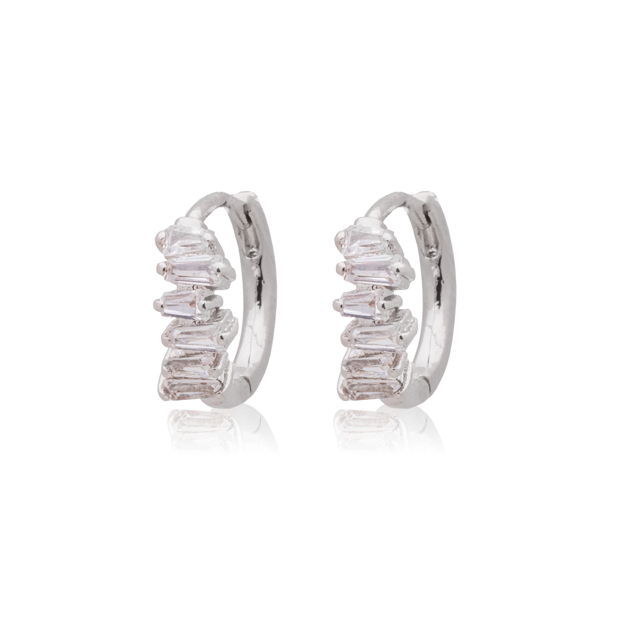 Picture of silver crystal half rectangle stone huggie hoop ea