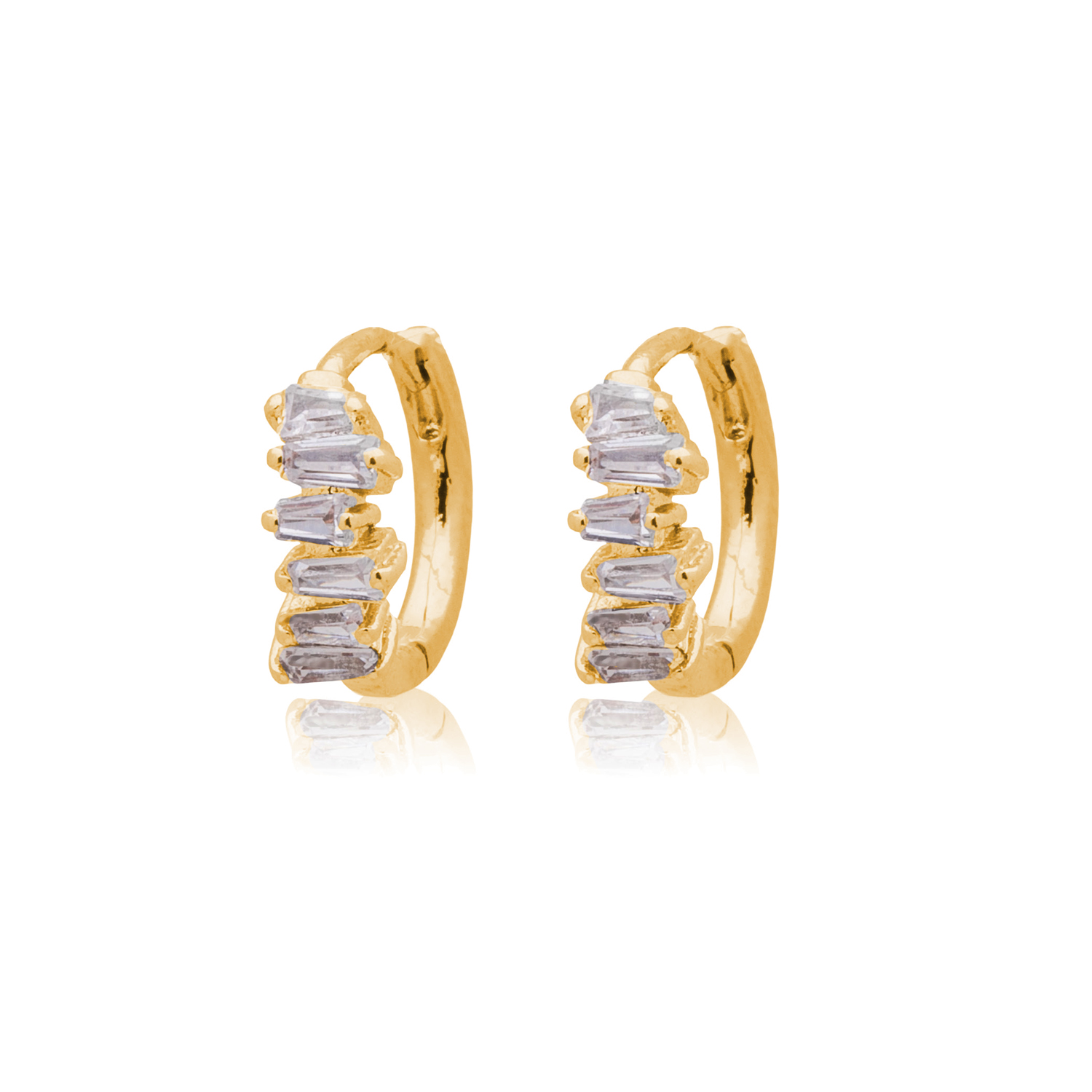 Picture of gold crystal half rectangle stone huggie hoop earr