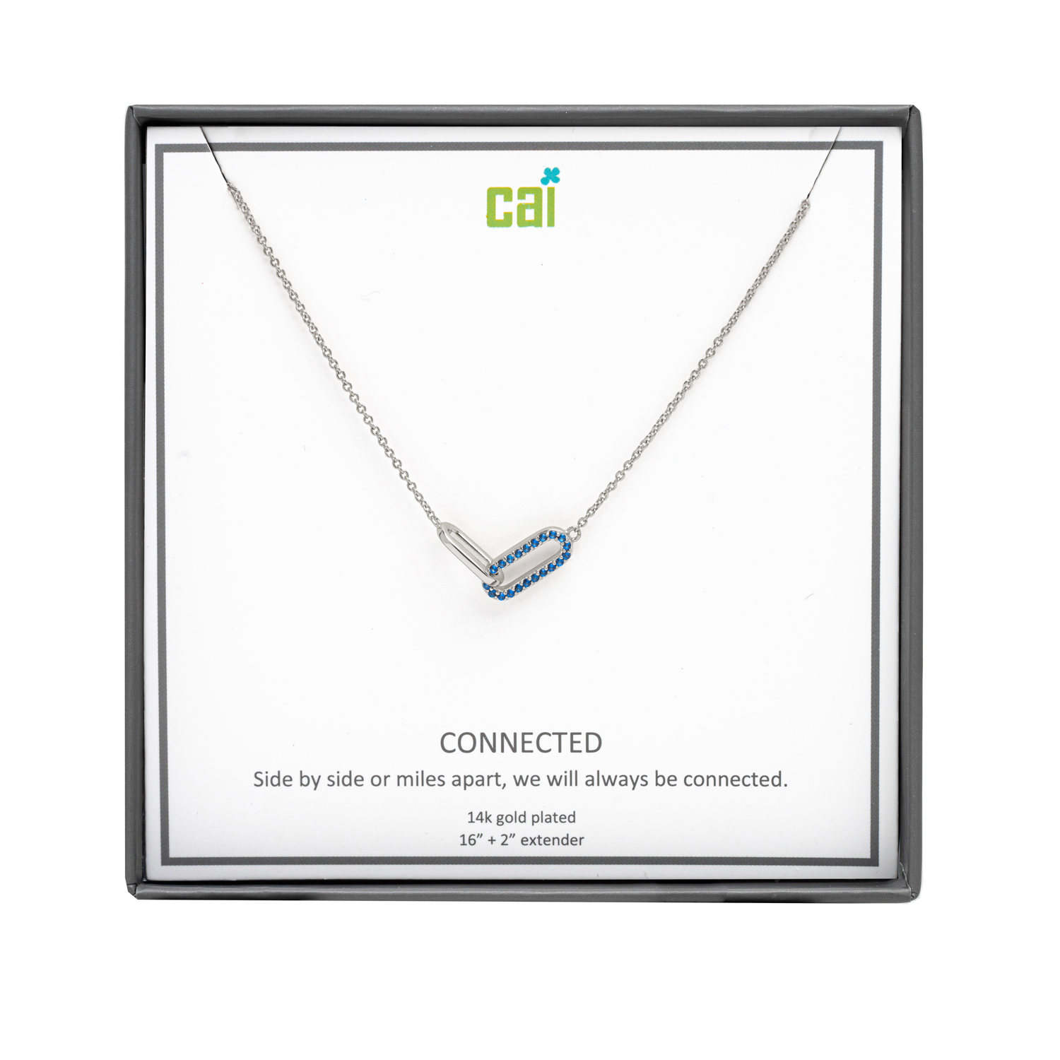 Picture of silver blue pave stone always be connected necklac