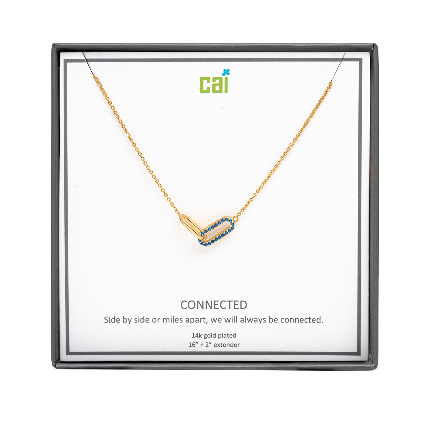 Picture of gold blue pave stone always be connected necklace
