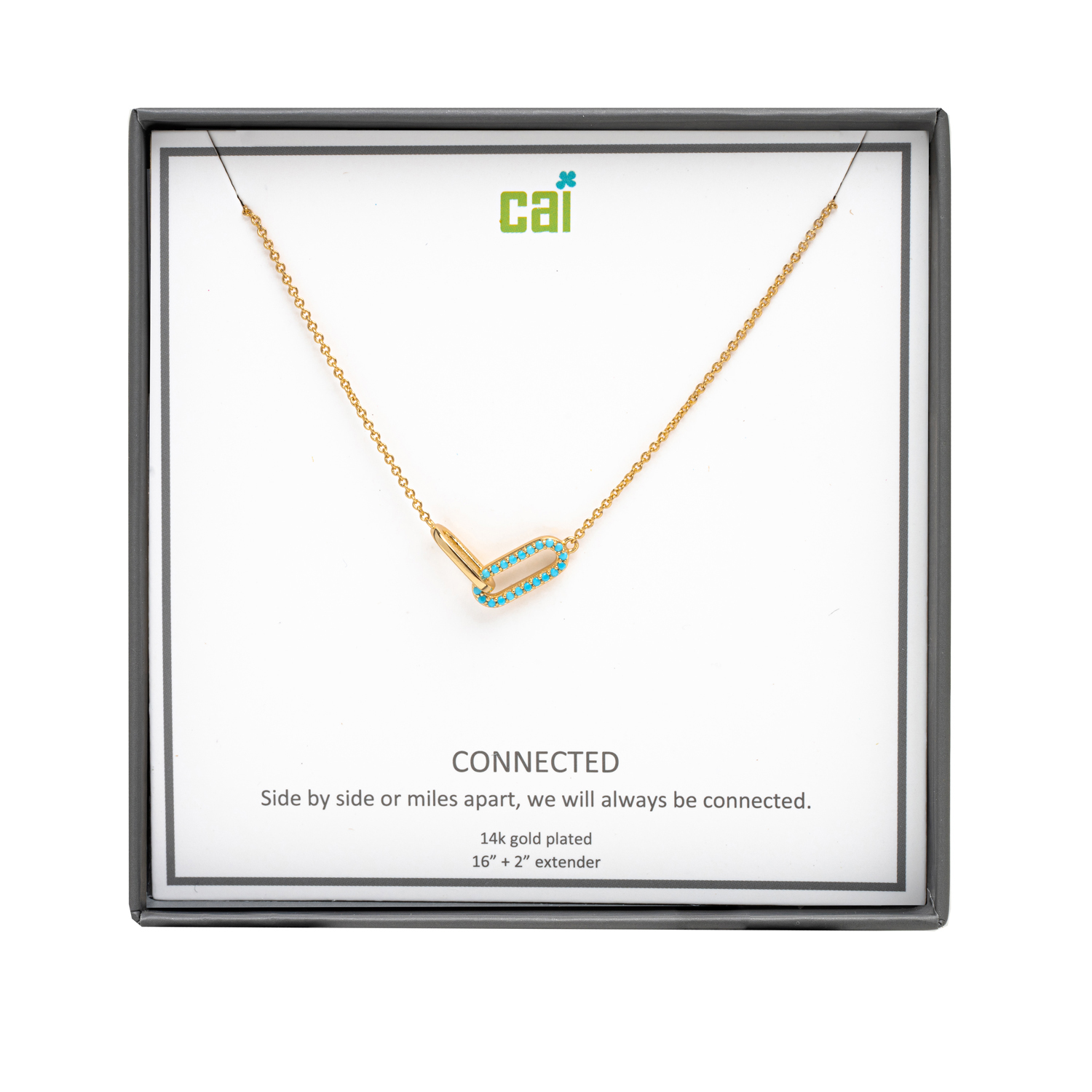 Picture of gold turquoise pave stone always be connected neck