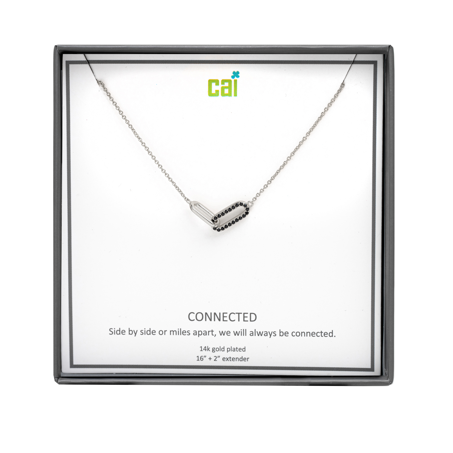 Picture of silver black pave stone always be connected neckla