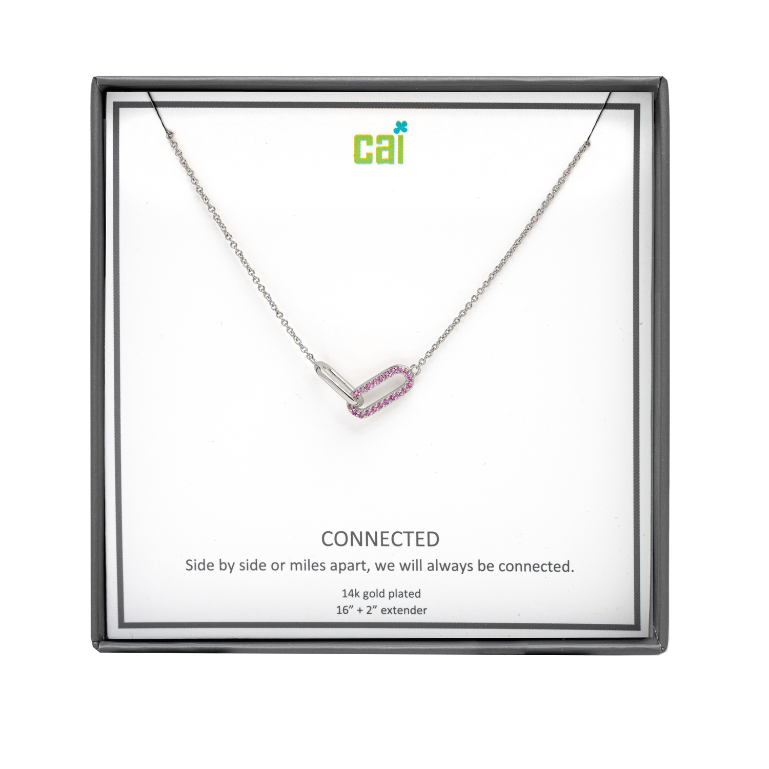 Picture of silver pink pave stone always be connected necklac