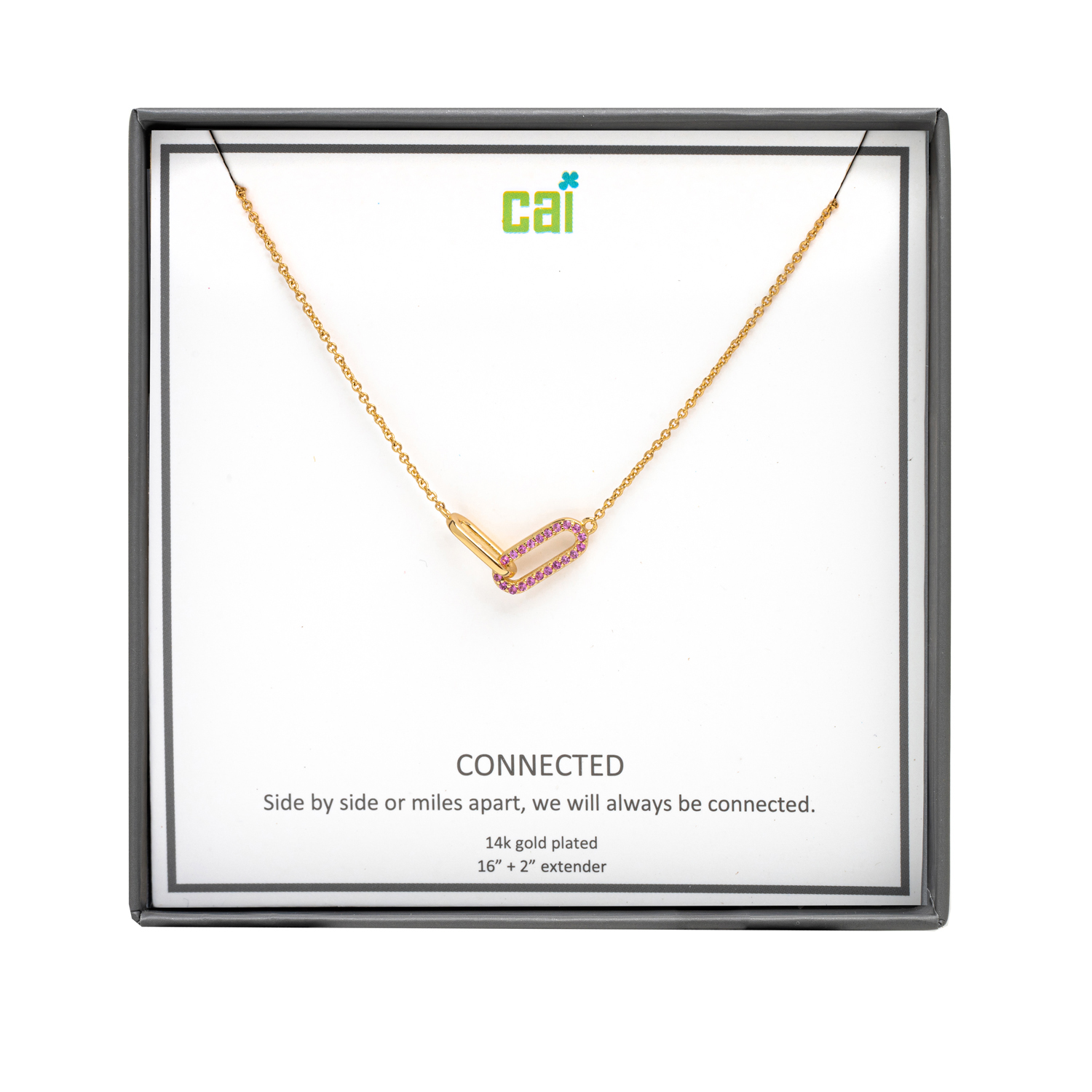 Picture of gold pink pave stone always be connected necklace