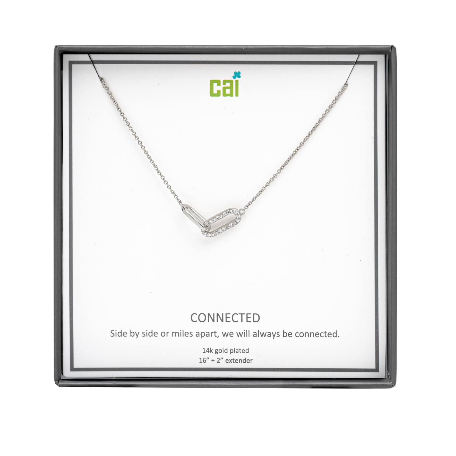 Picture of silver white pave stone always be connected neckla