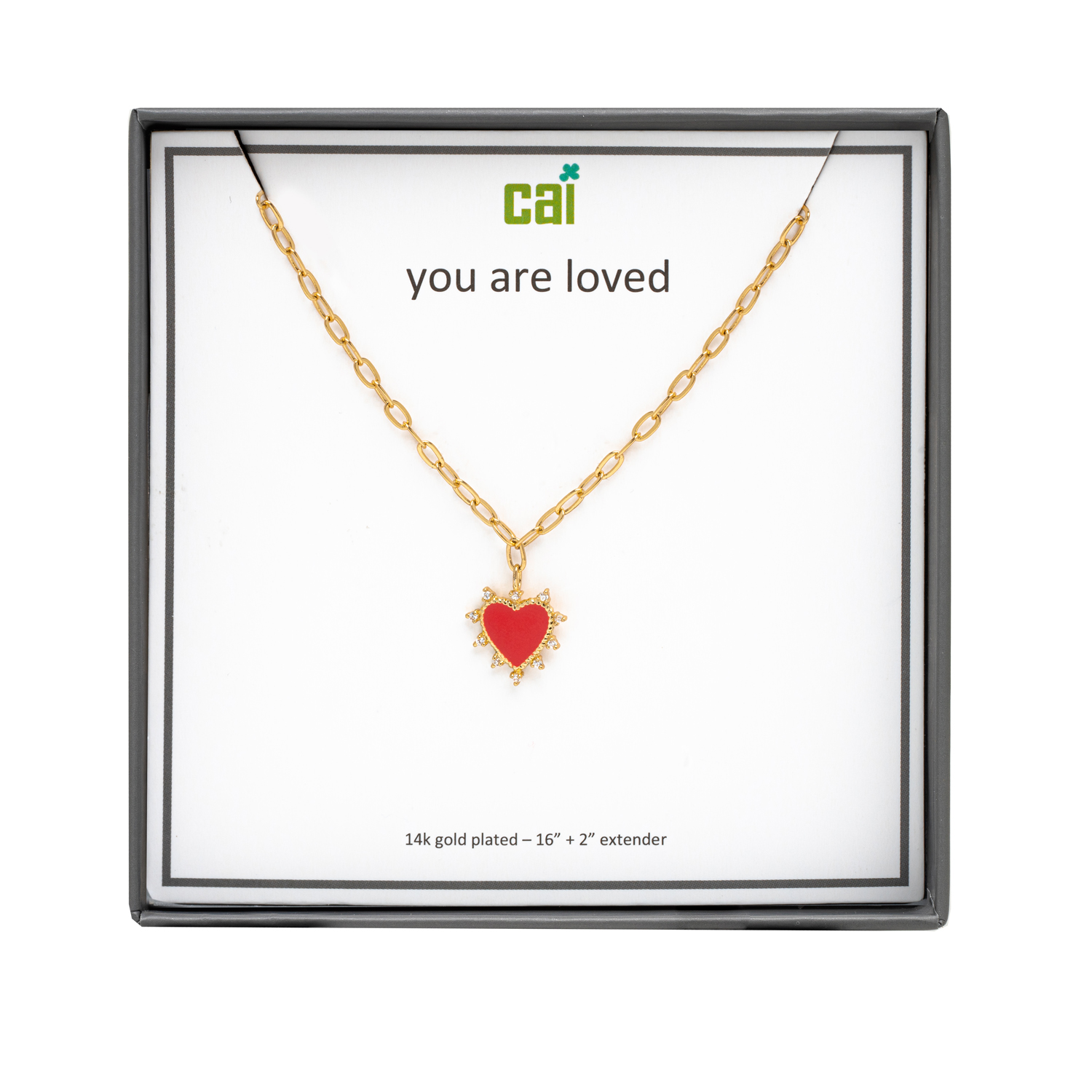 Picture of gold cz red heart you are loved necklace