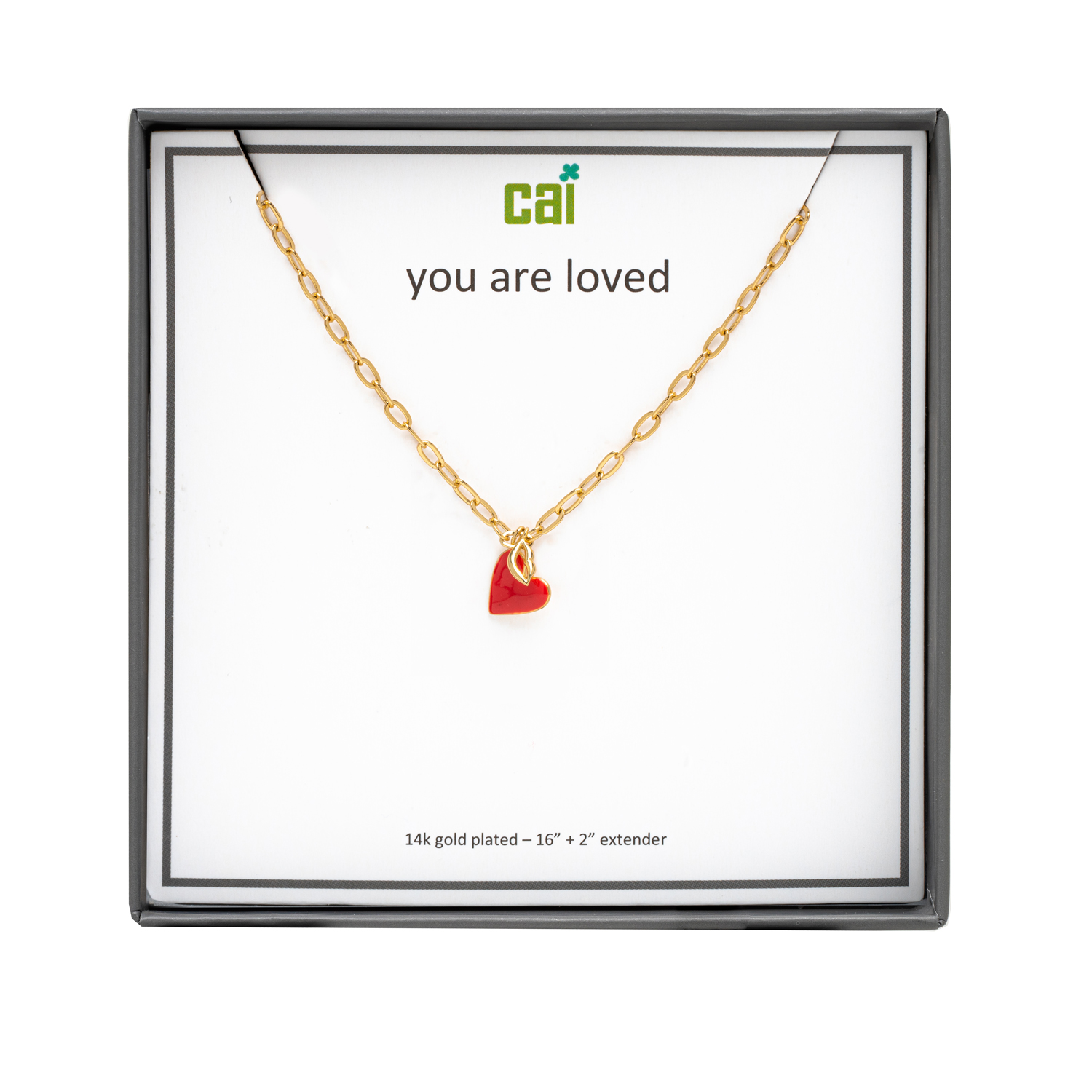 Picture of gold heart +  lips you are loved necklace