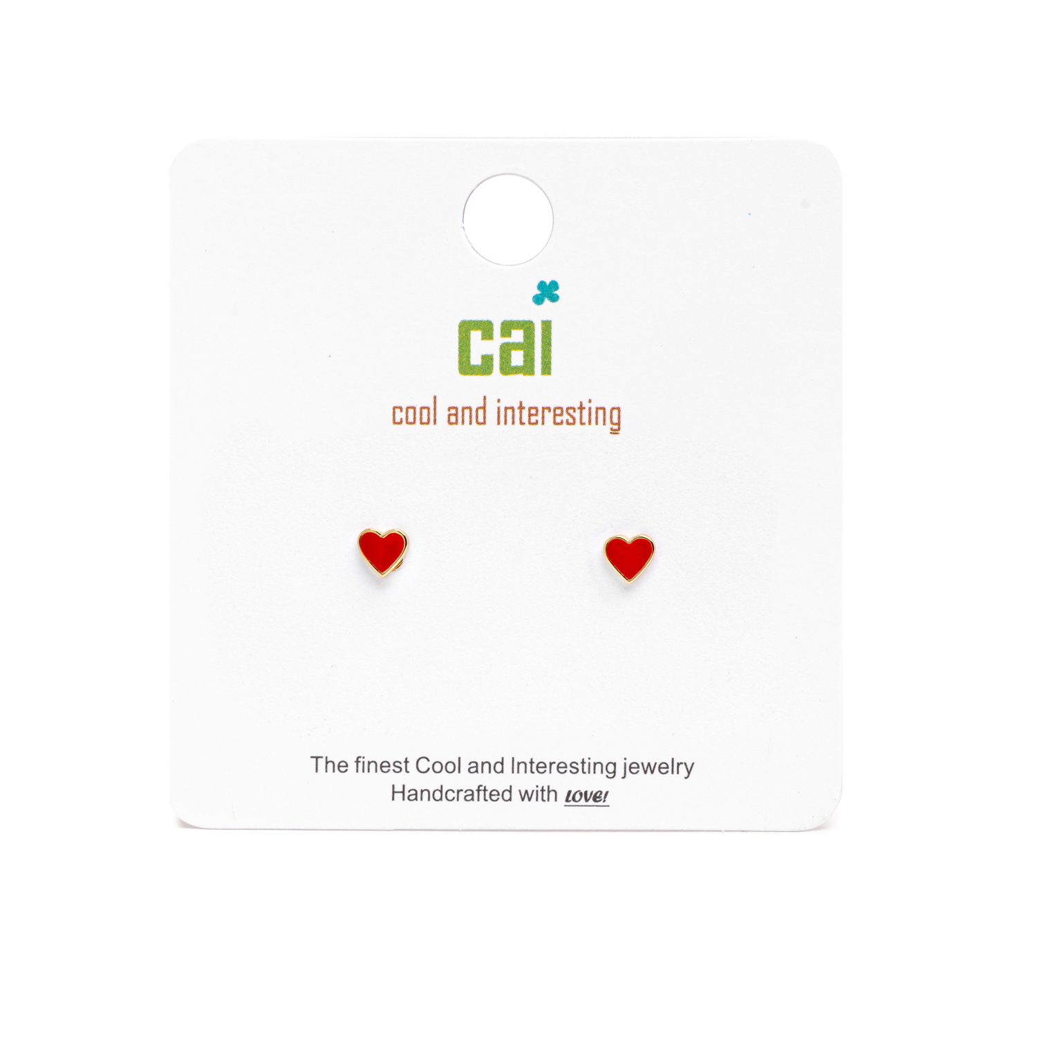 Picture of gold red heart you are loved stud earrings
