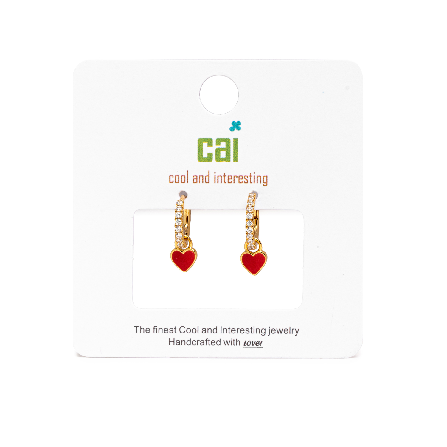 Picture of gold cz dangle heart you are loved huggie earrings