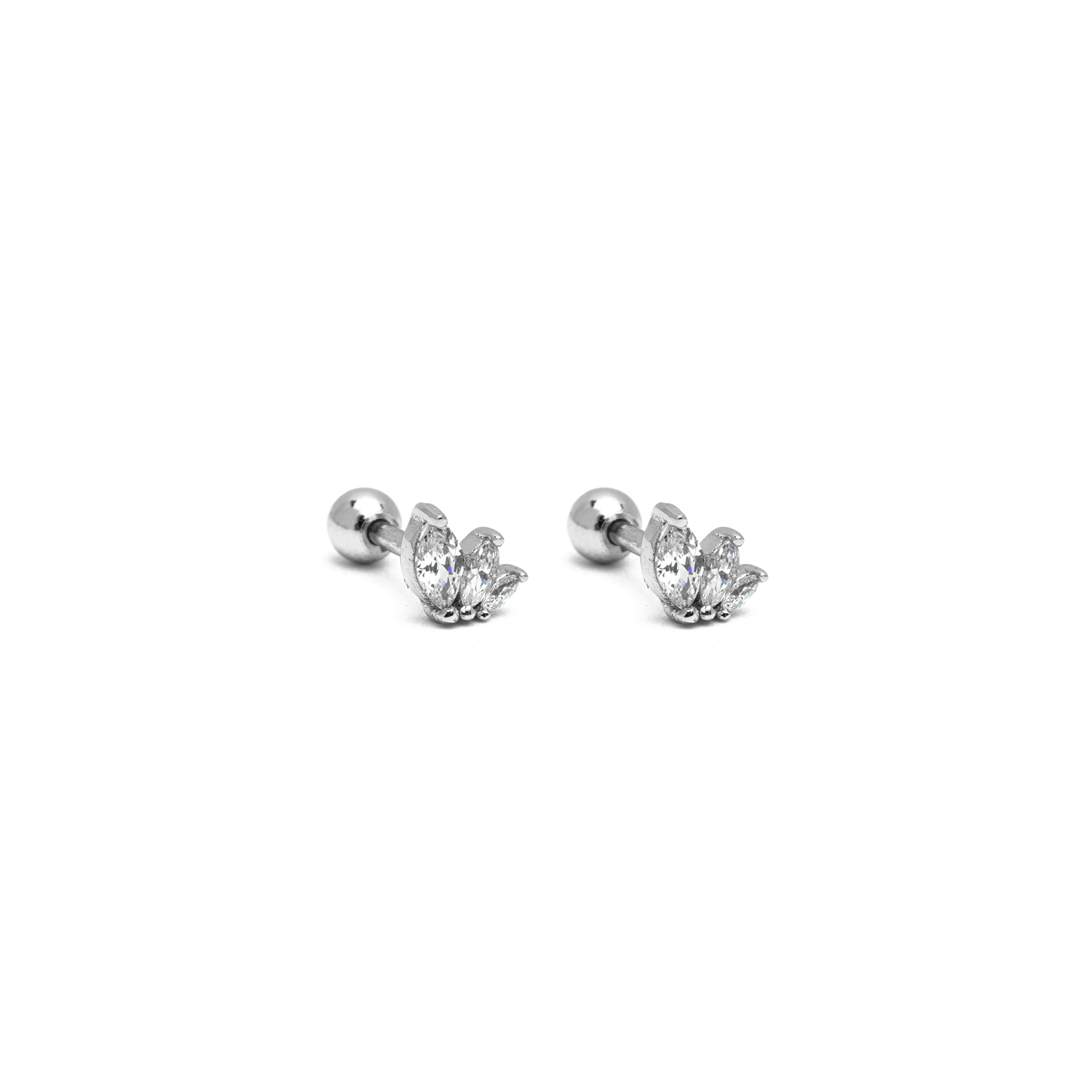 Picture of silver trio oval dainty screw ball back earrings