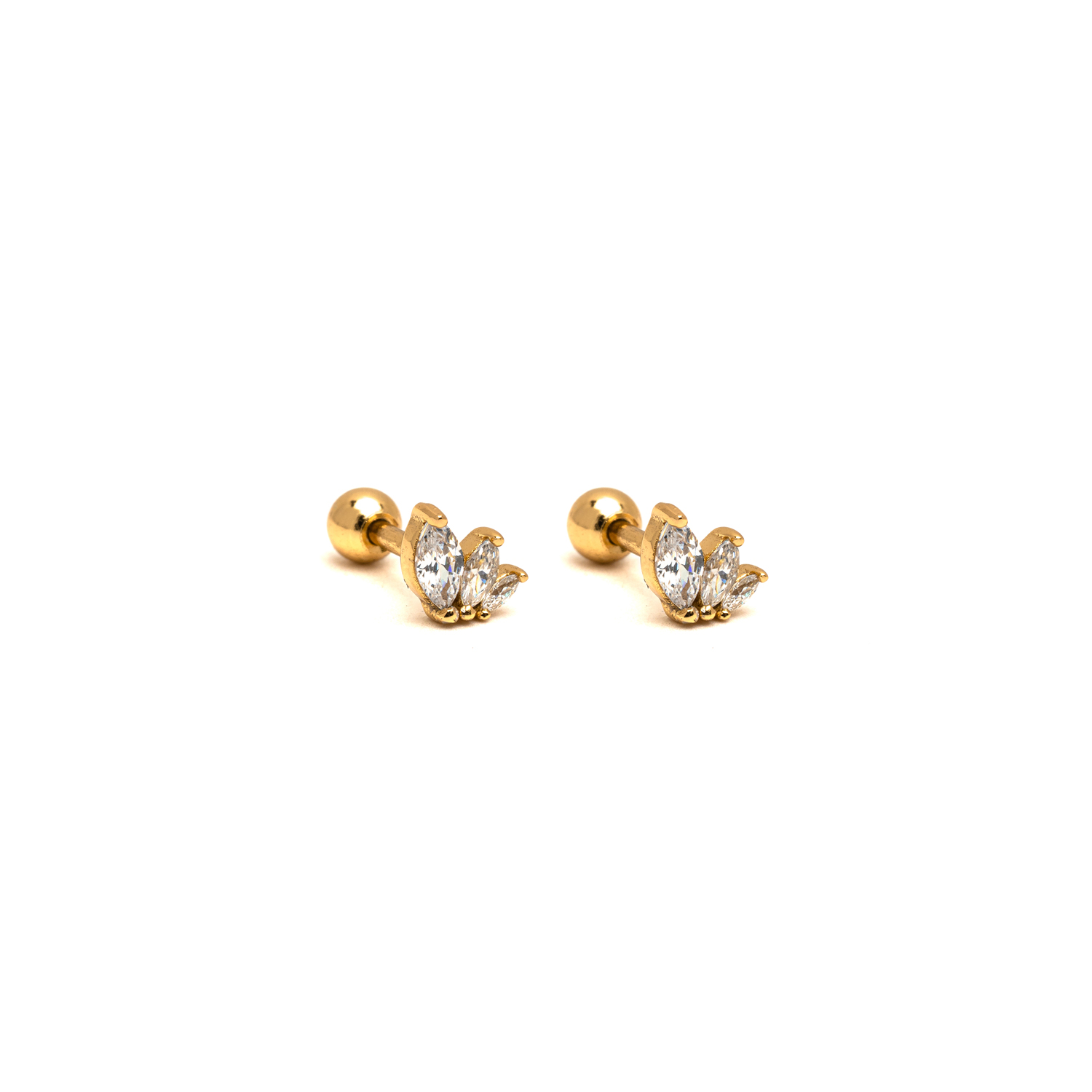 Picture of gold trio oval dainty screw ball back earrings