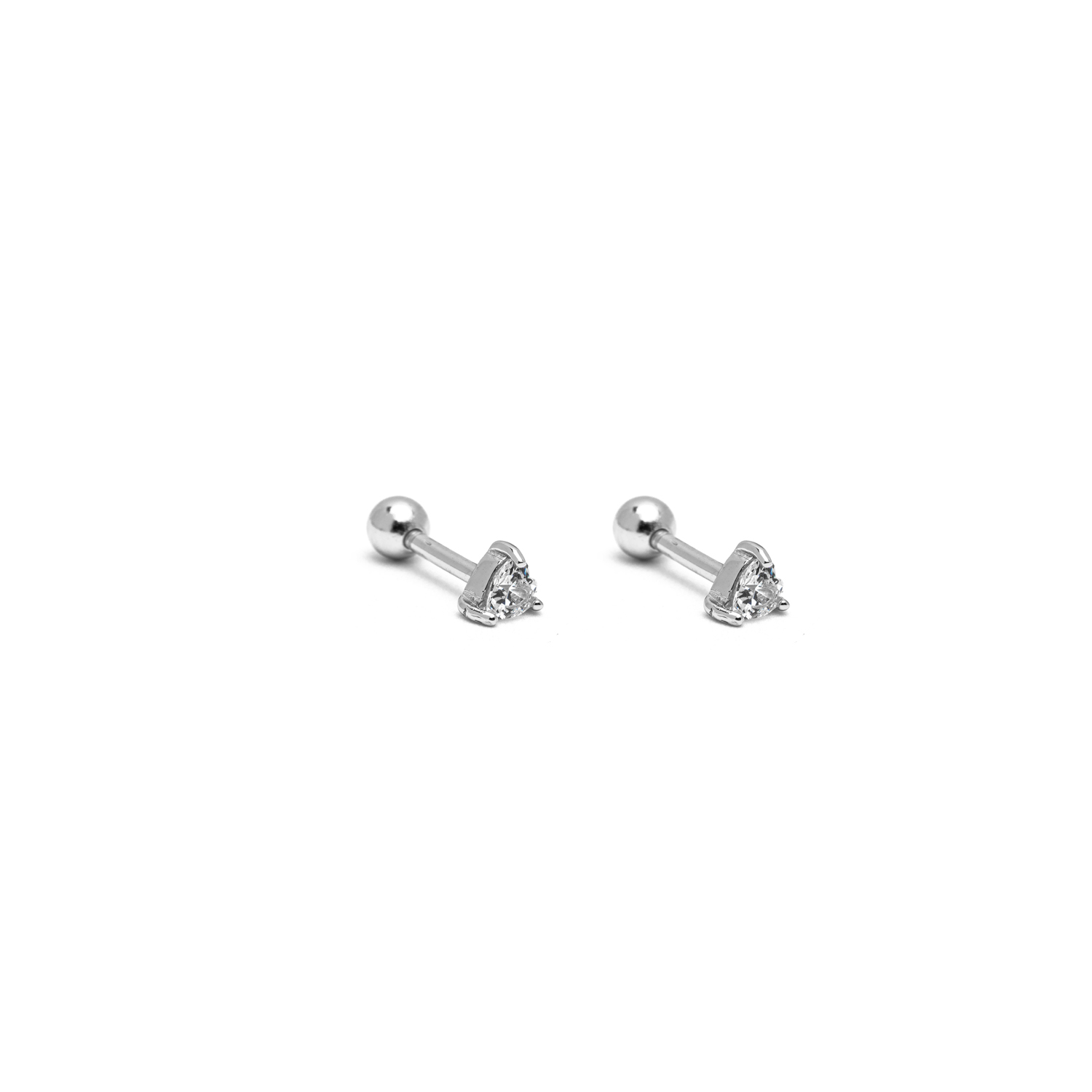 Picture of silver simple heart dainty screw ball back earring