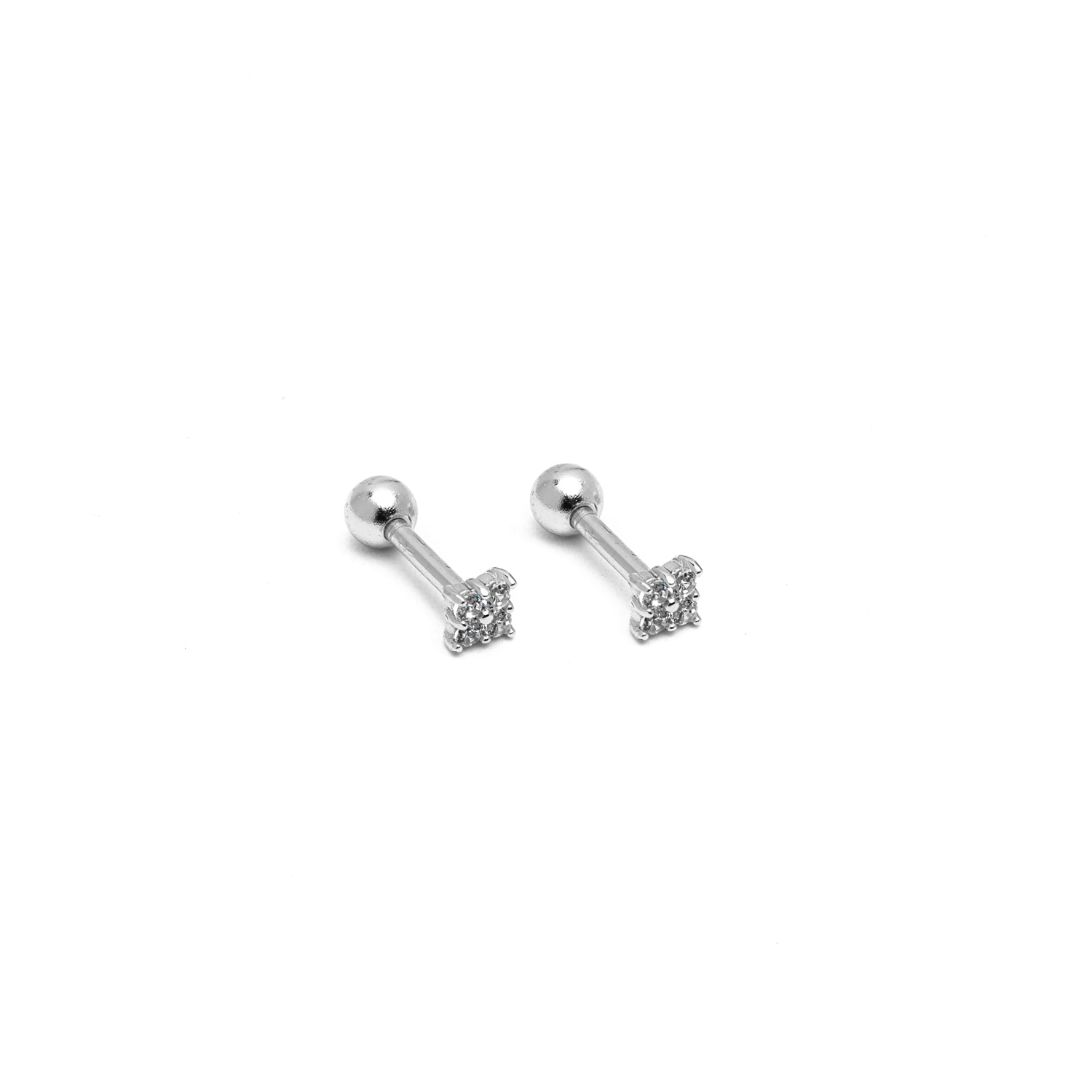 Picture of silver square dainty screw ball back earrings