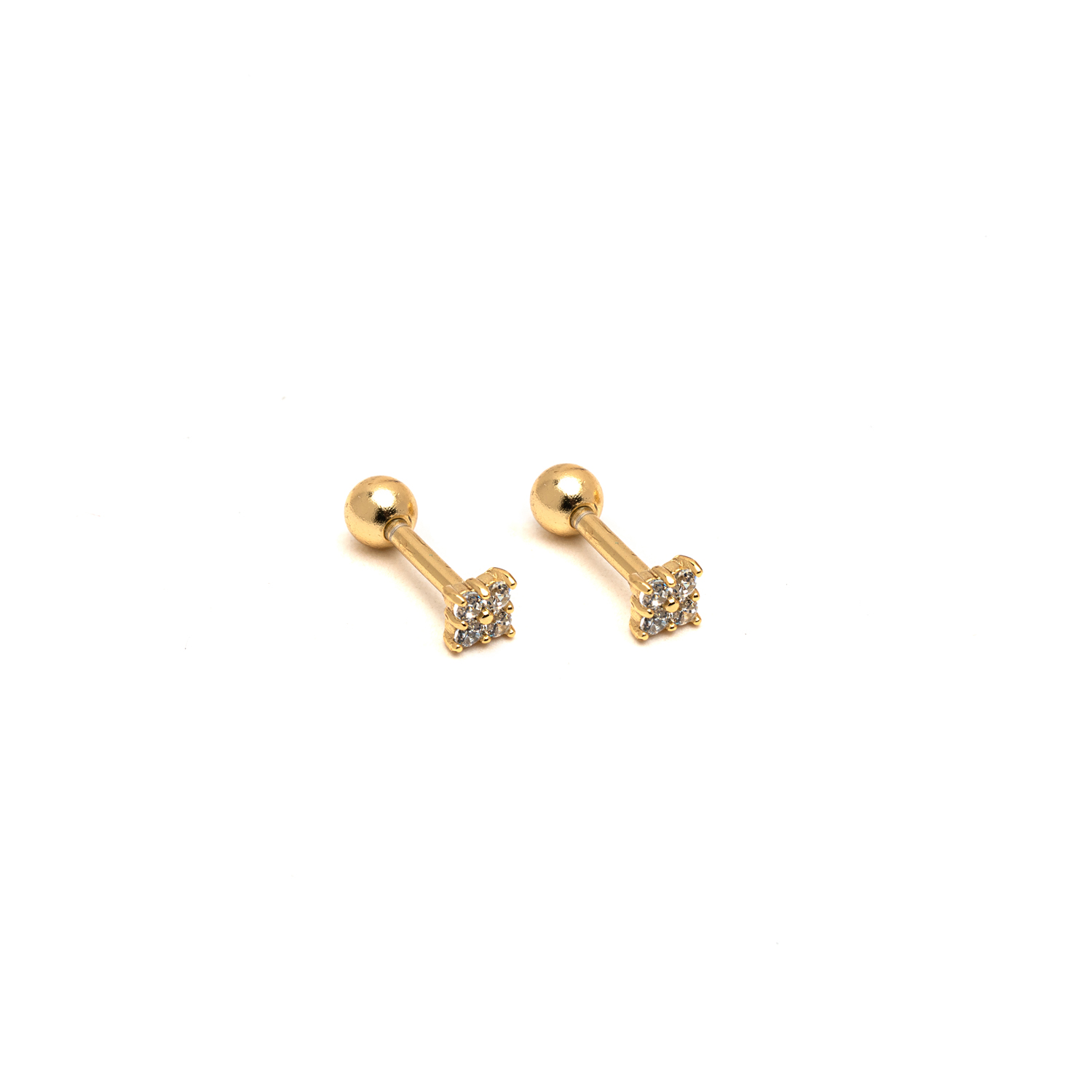 Picture of gold square dainty screw ball back earrings