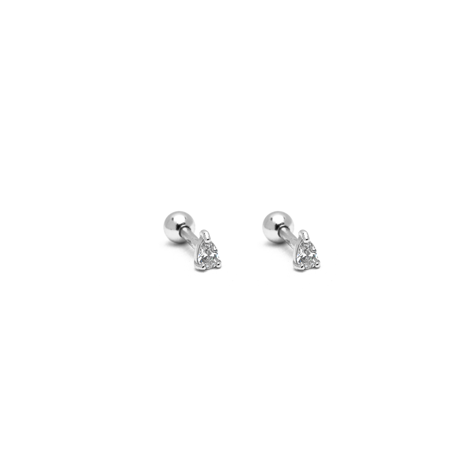 Picture of silver teardrop dainty screw ball back earrings