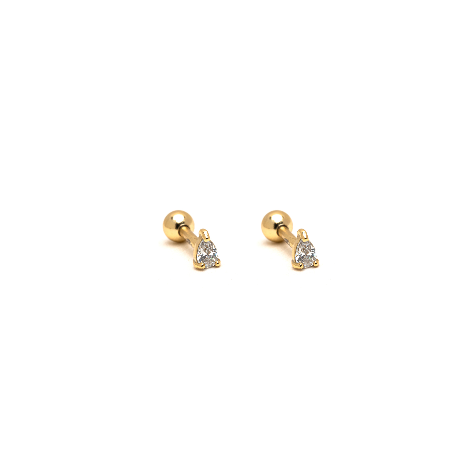 Picture of gold teardrop dainty screw ball back earrings
