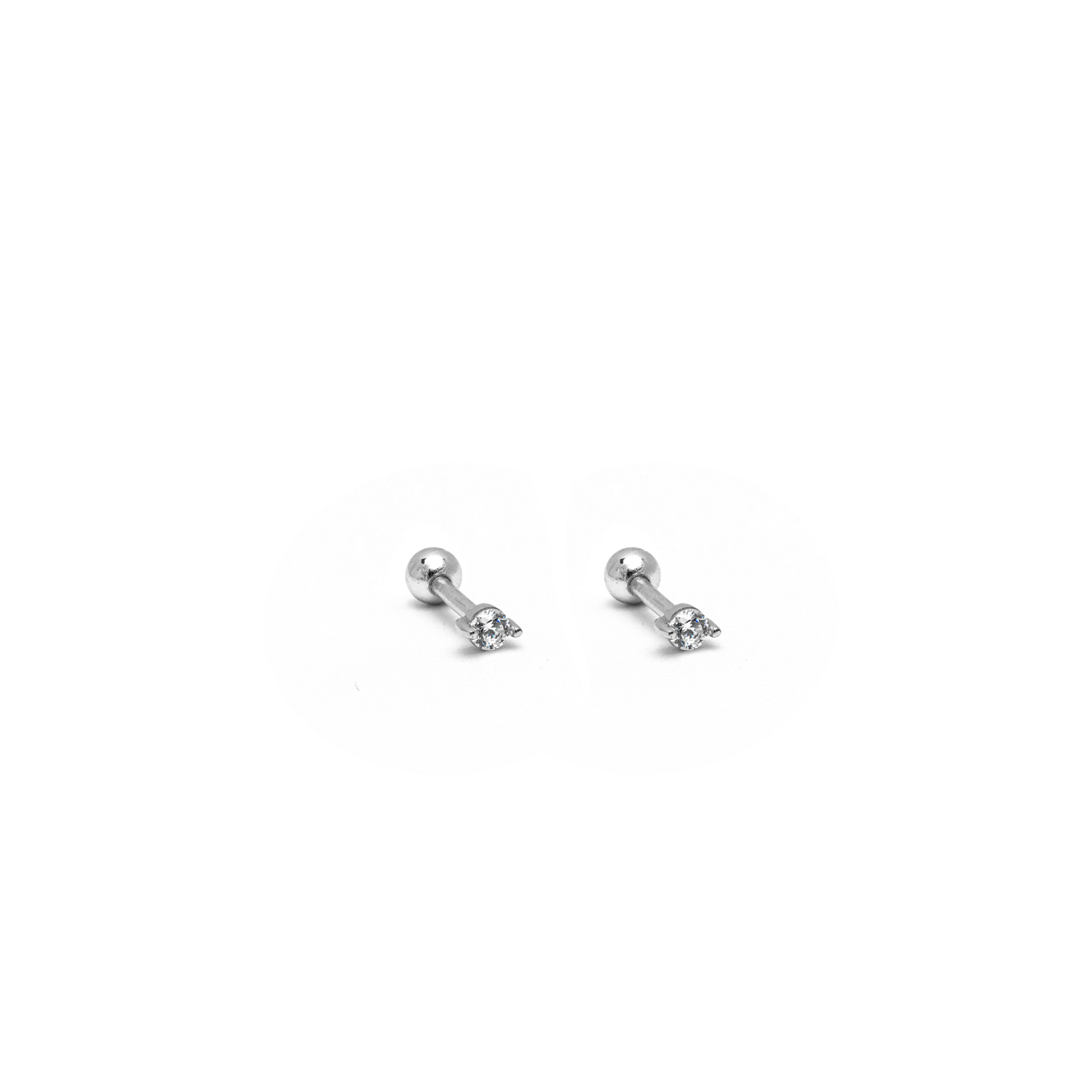 Picture of silver round dainty screw ball back earrings