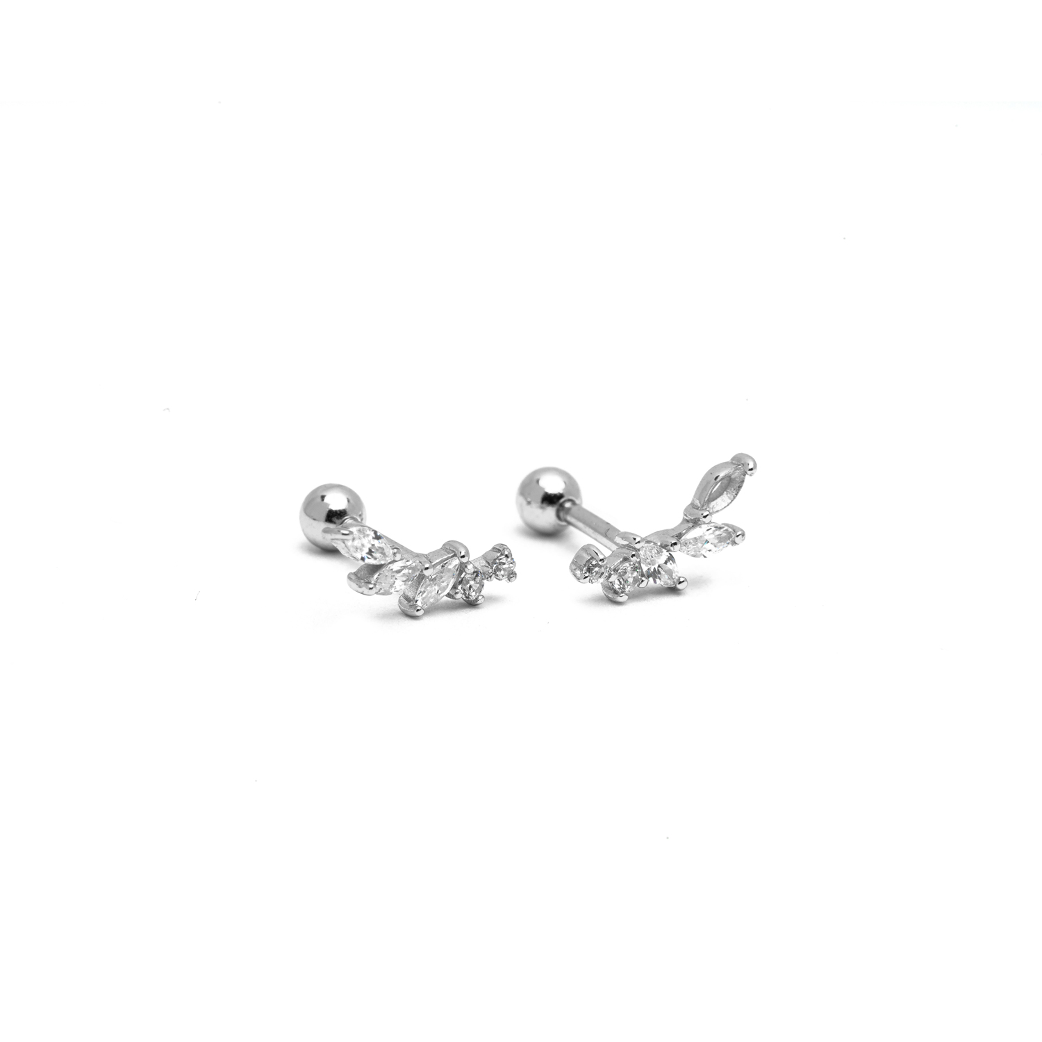 Picture of silver drop oval dainty screw ball back earrings