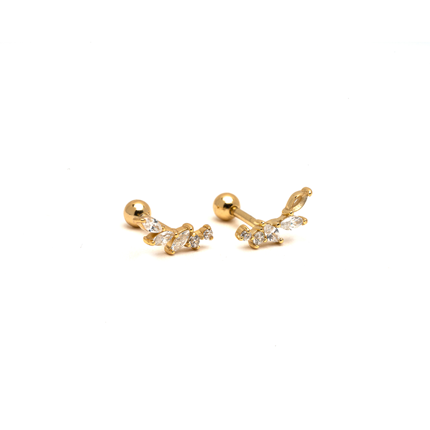 Picture of gold drop oval dainty screw ball back earrings