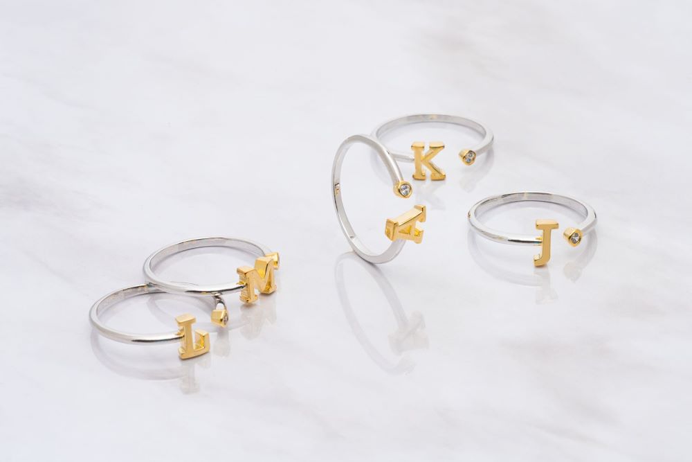 Picture of two tone block letter cz initial ring - P