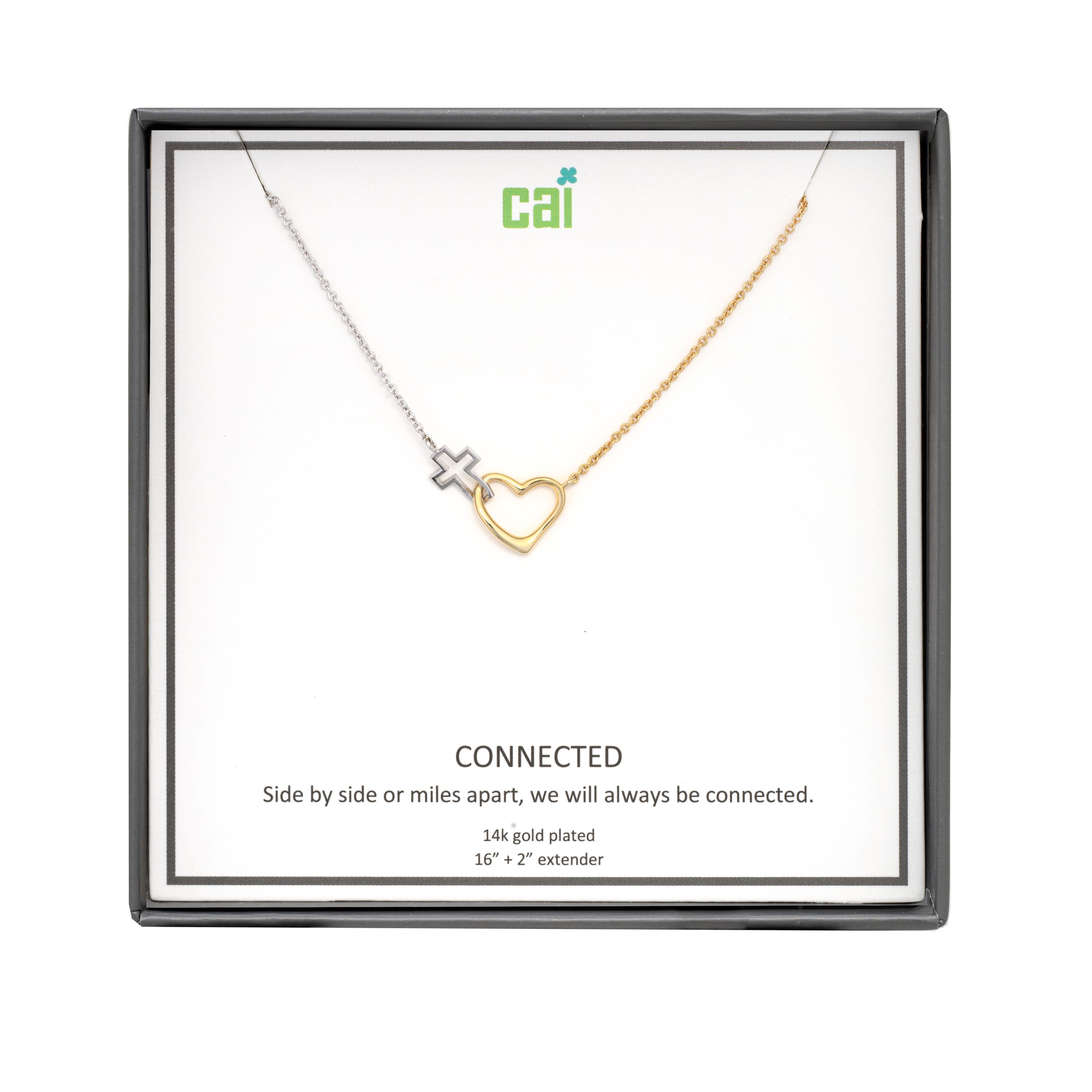 Picture of two tone love cross always be connected necklace