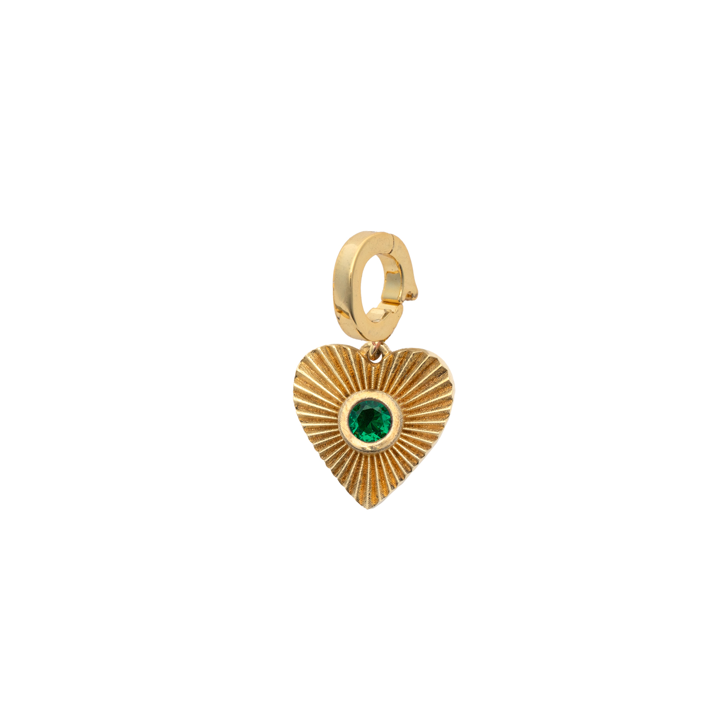 Picture of gold emerald sunburst heart charm - May