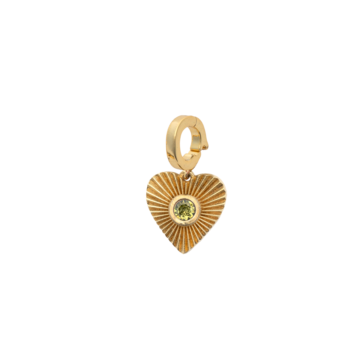 Picture of gold peridot sunburst heart charm - August