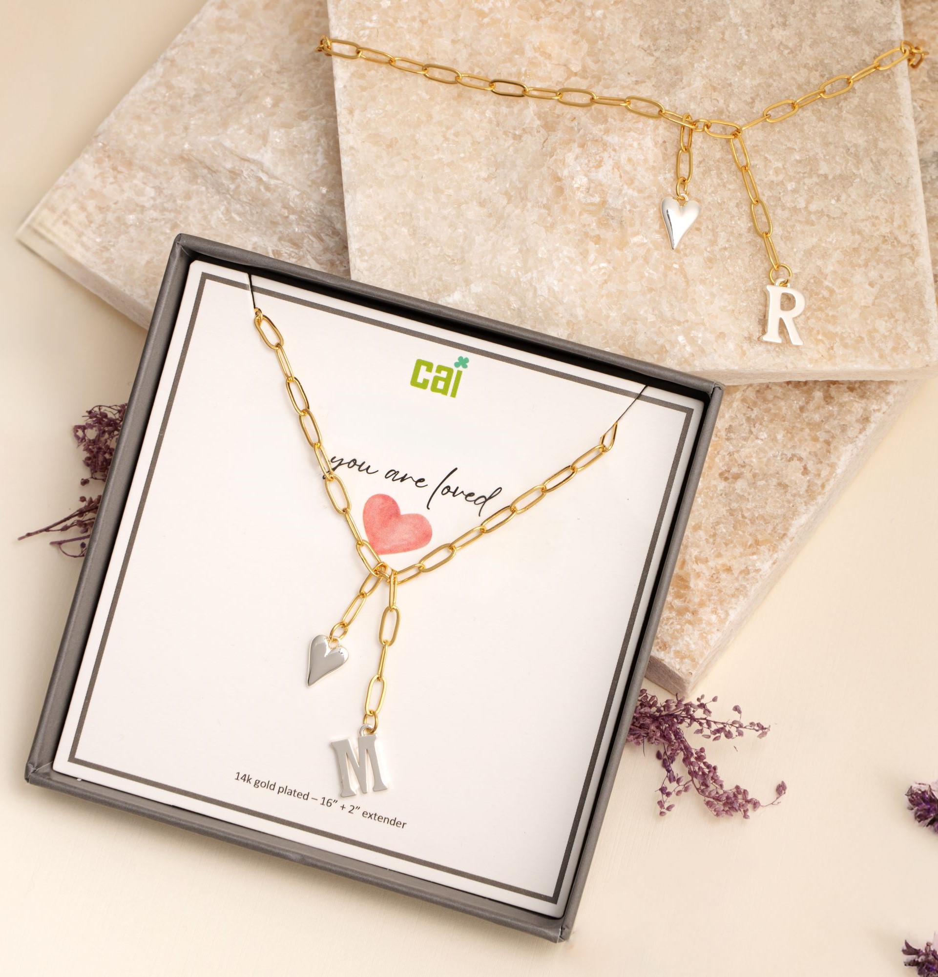 Picture of love me dangle initial necklace - D