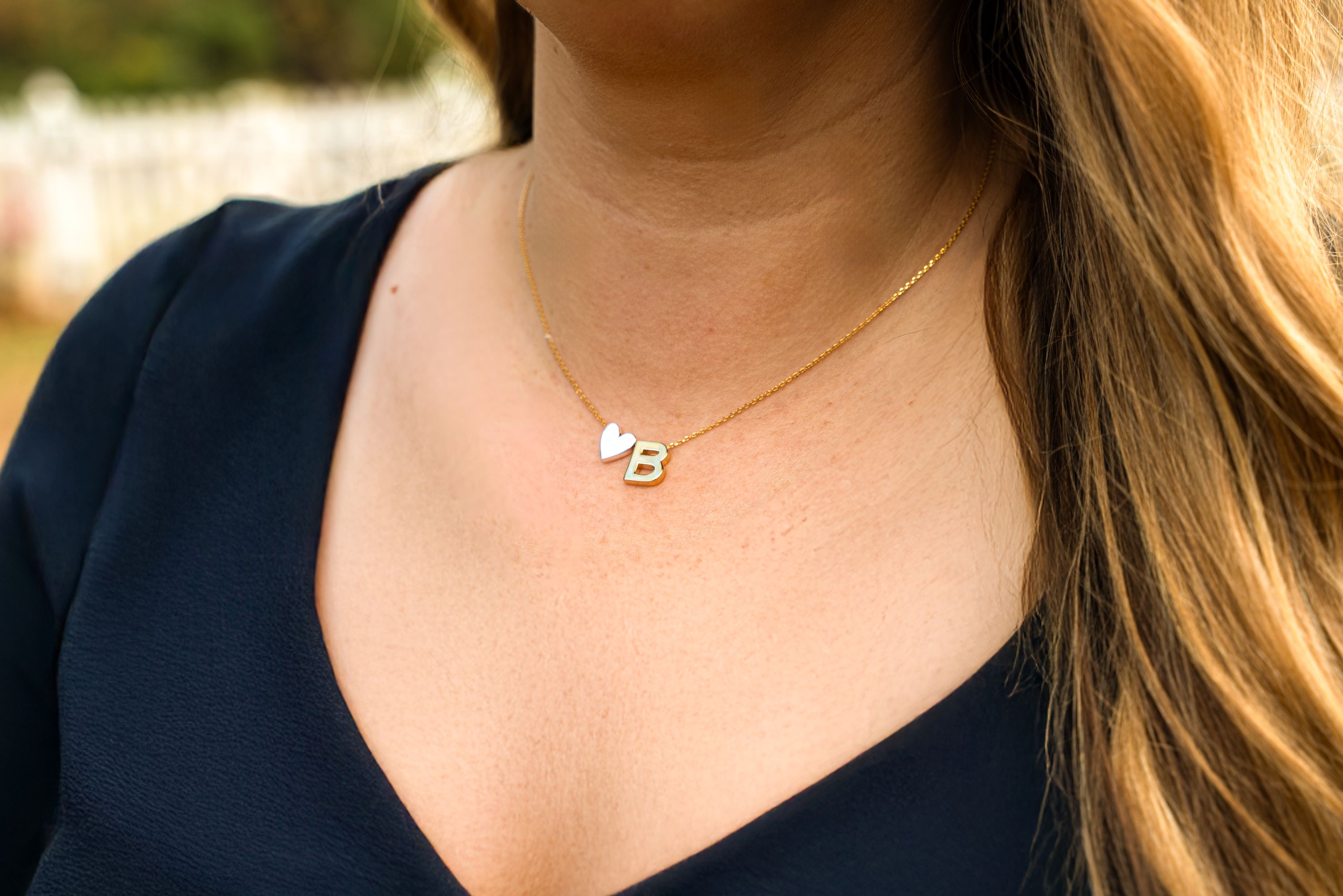 Picture of two tone full of love initial necklace - J