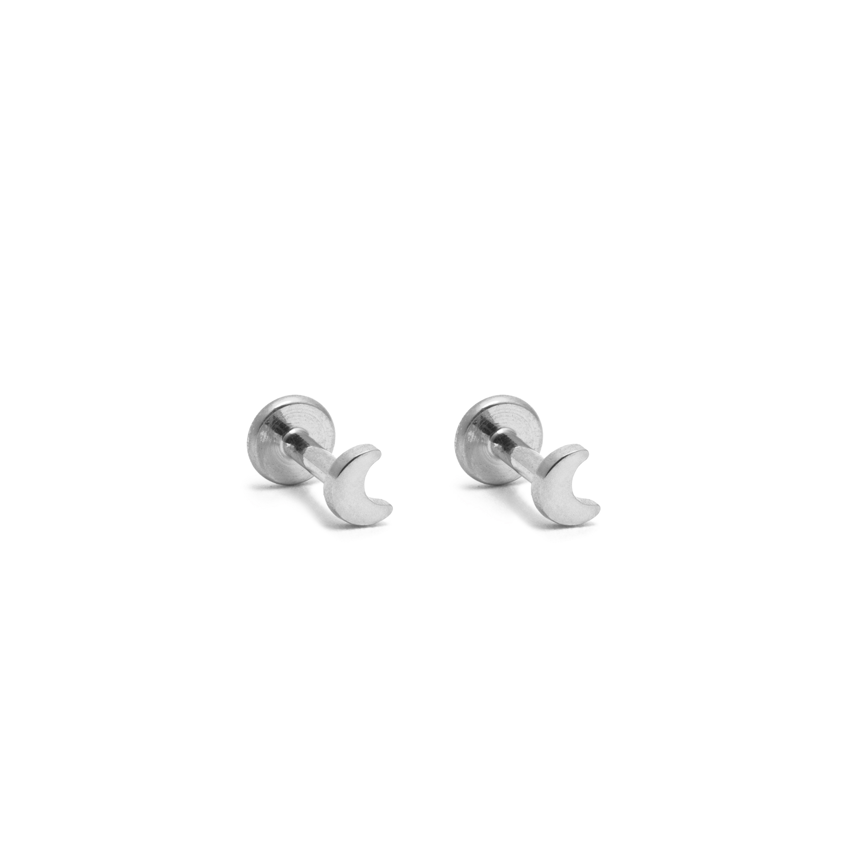 Picture of silver moon dainty flat back stud earrings