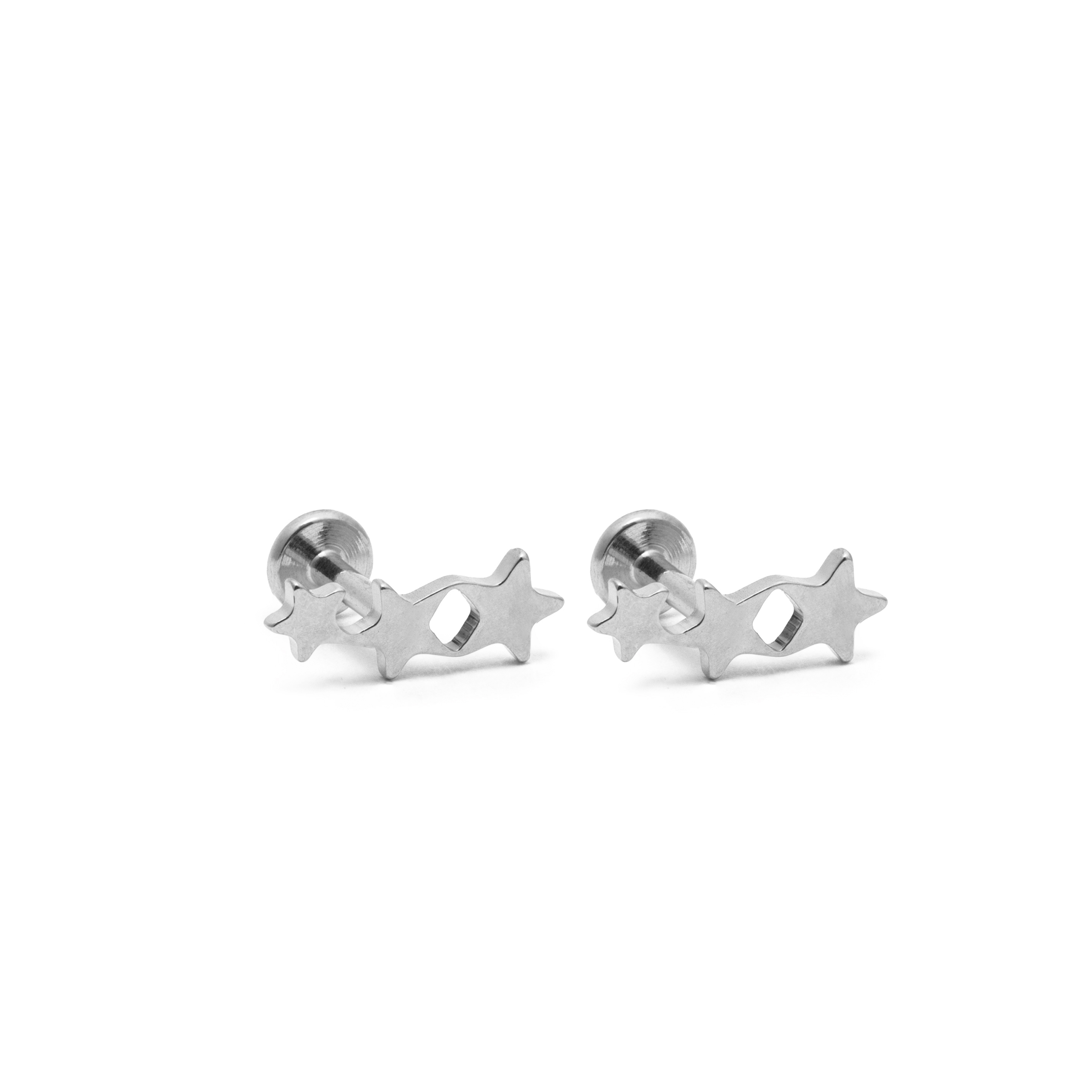 Picture of silver trio star dainty flat back stud earrings