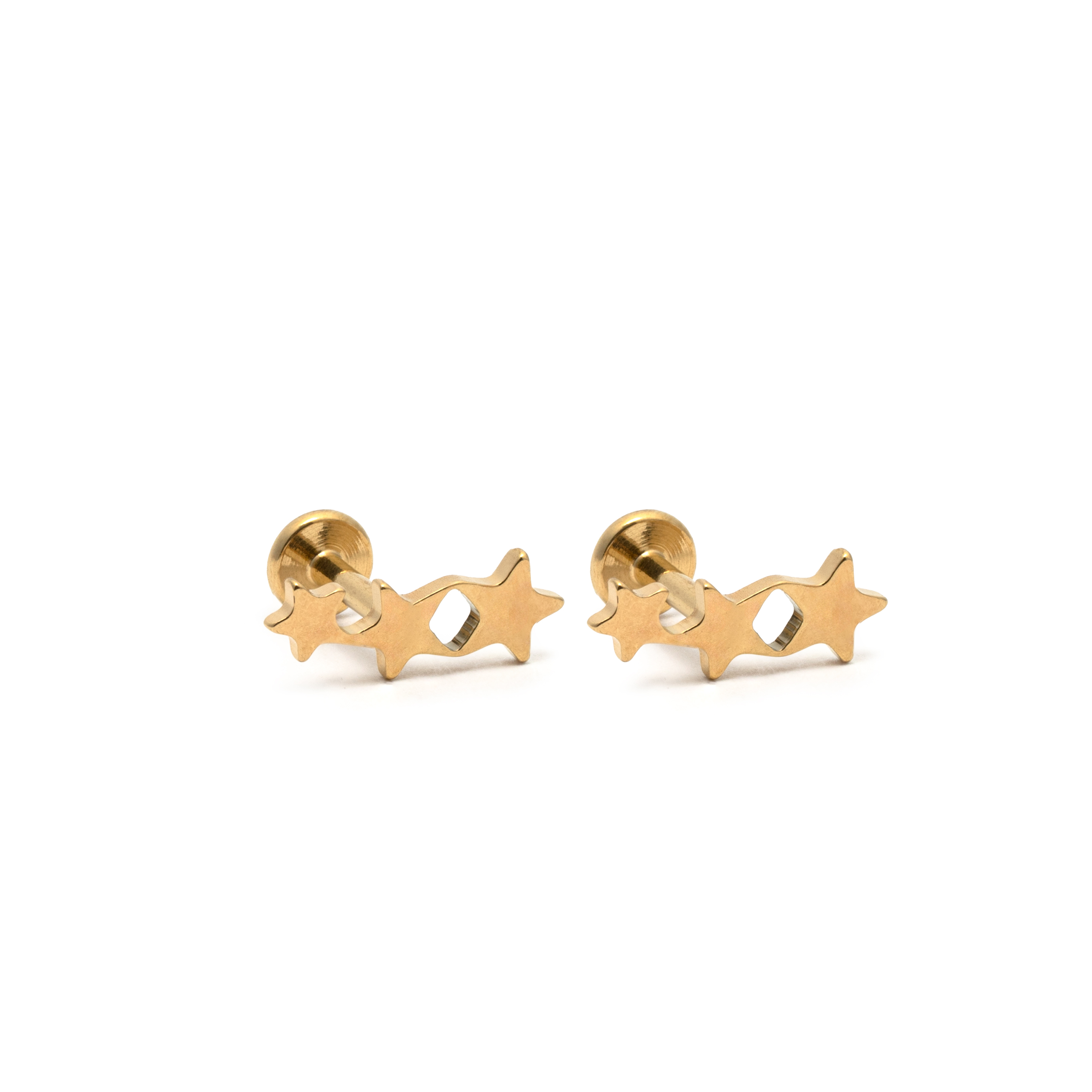 Picture of gold trio star dainty flat back stud earrings