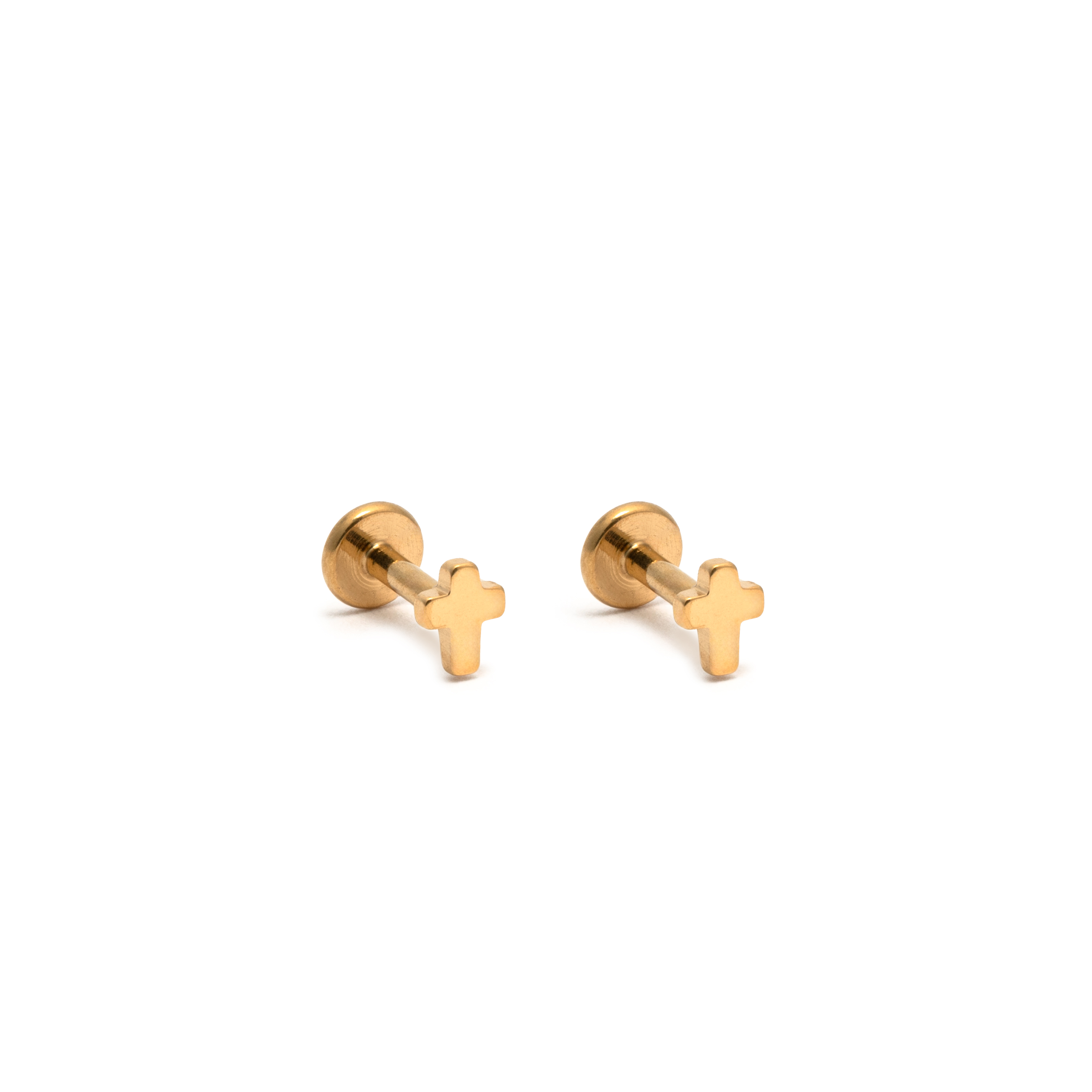 Picture of gold cross dainty  flat back stud earrings