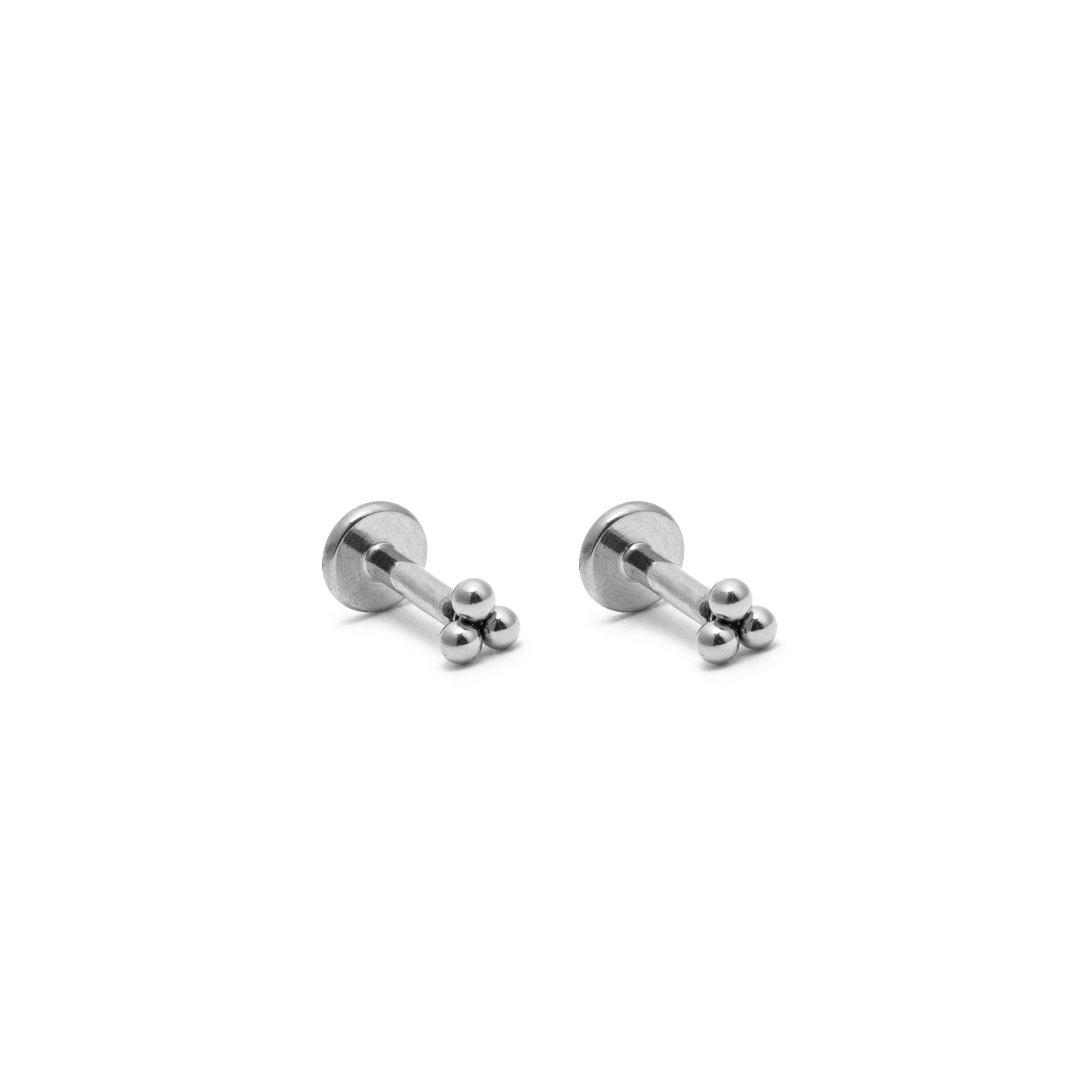 Picture of silver trio ball dainty flat back stud earrings
