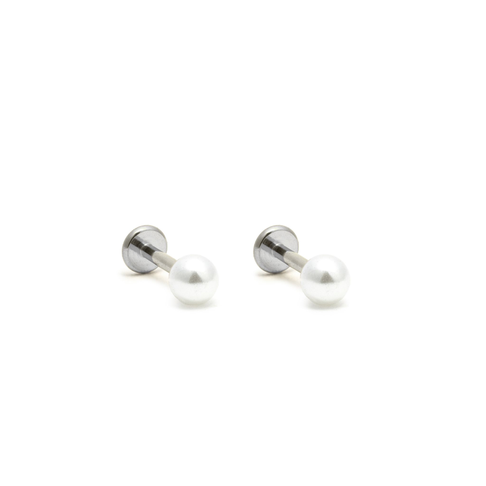 Picture of silver pearl dainty flat back stud earrings