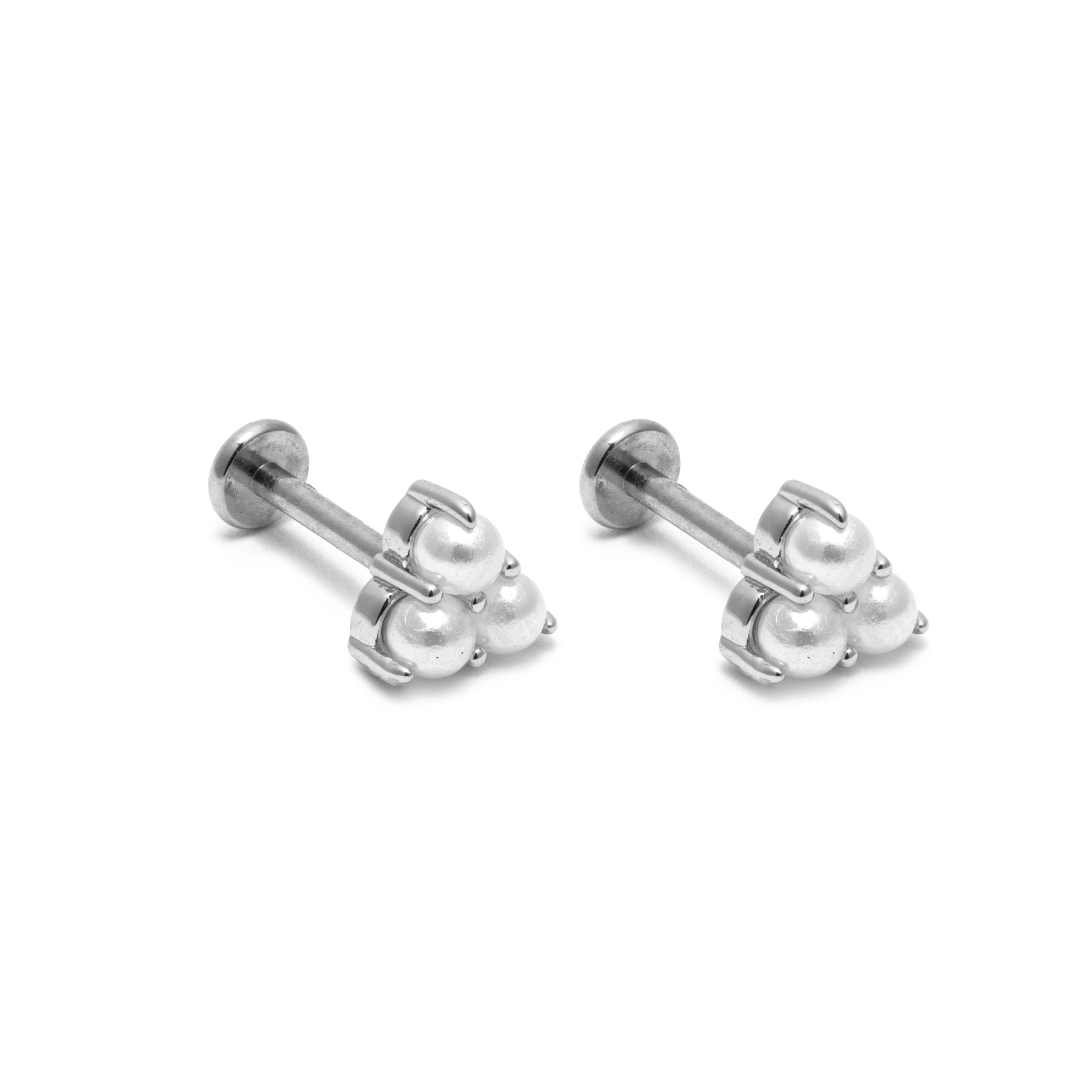 Picture of silver trio pearl dainty flat back stud earrings