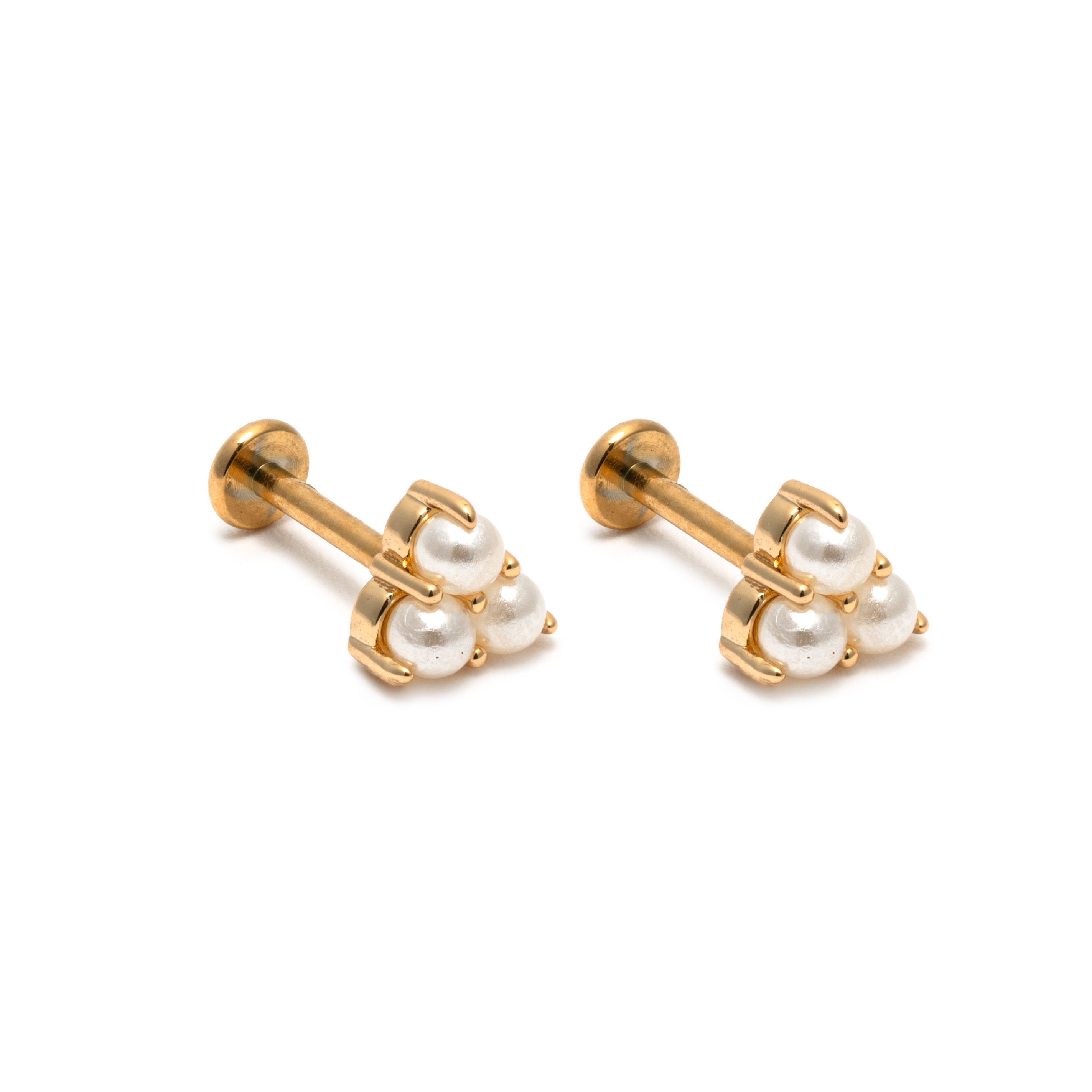 Picture of gold trio peral dainty flat back stud earrings