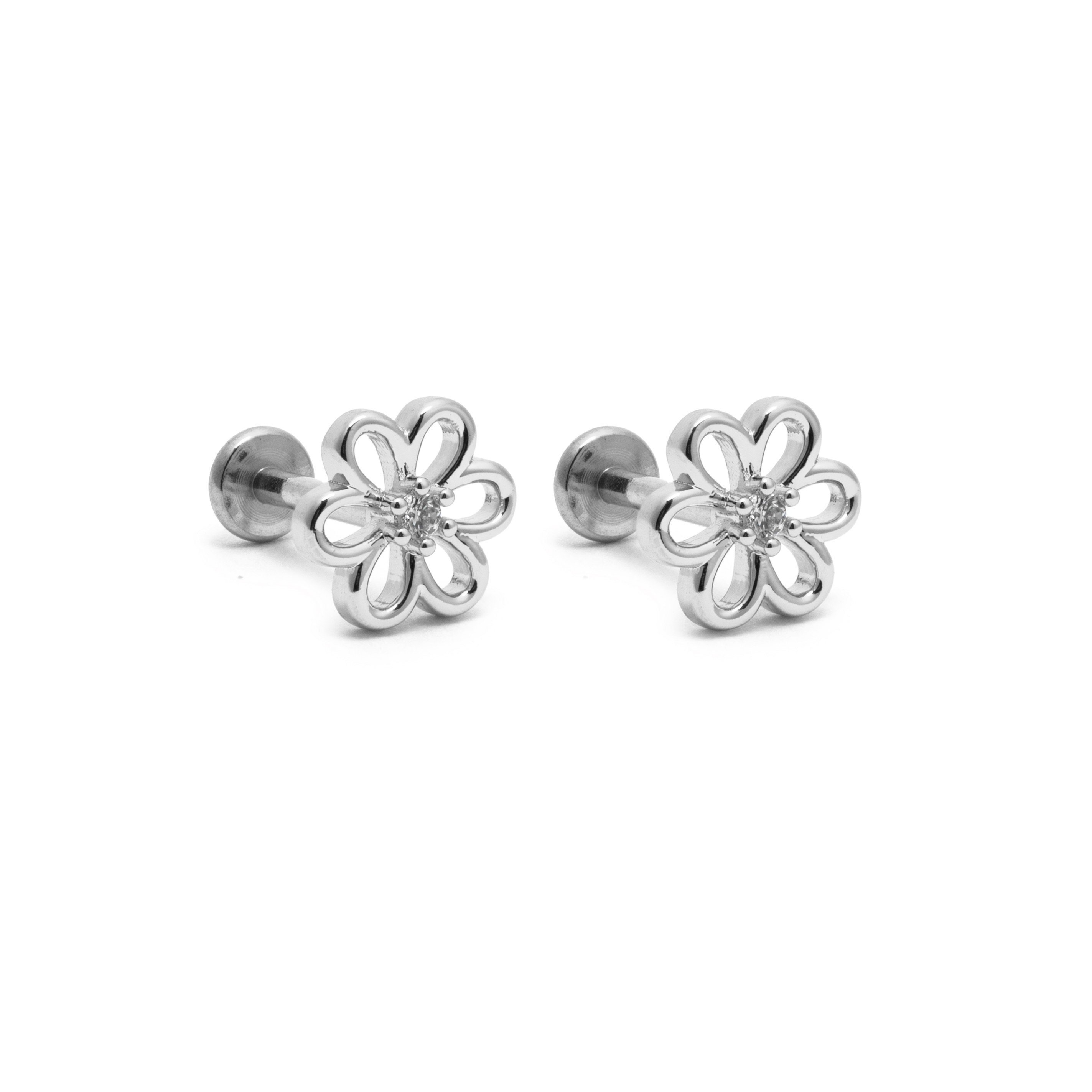 Picture of silver daisy dainty flat back stud earrings