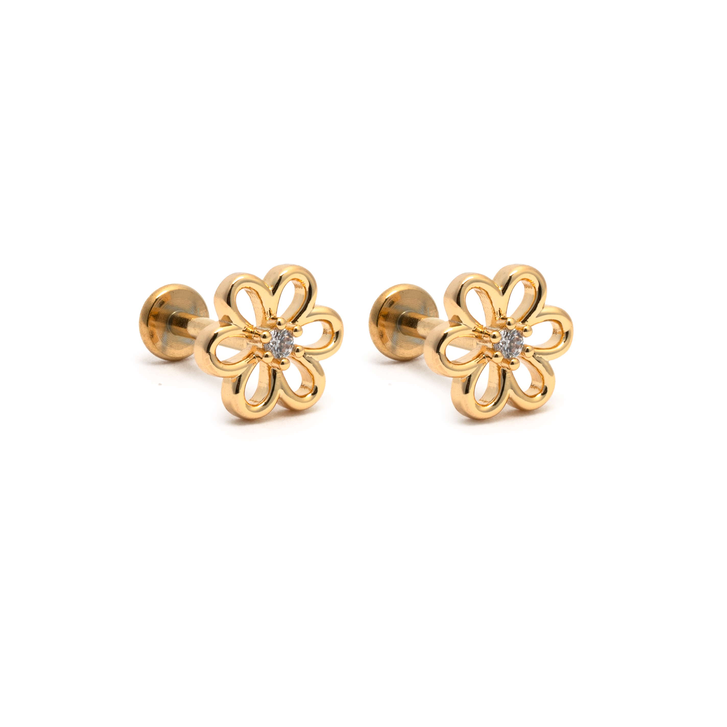 Picture of gold daisy dainty flat back stud earrings