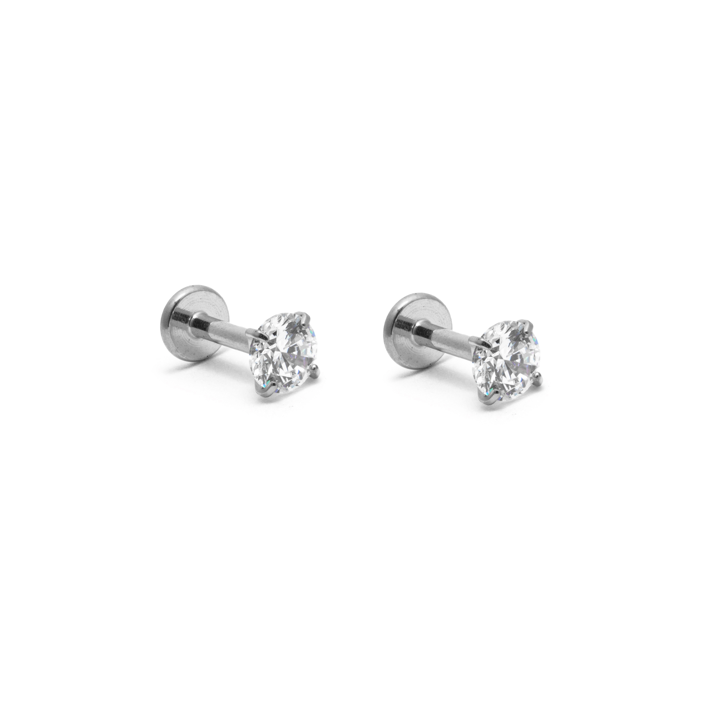 Picture of silver round cz dainty flat back stud earrings
