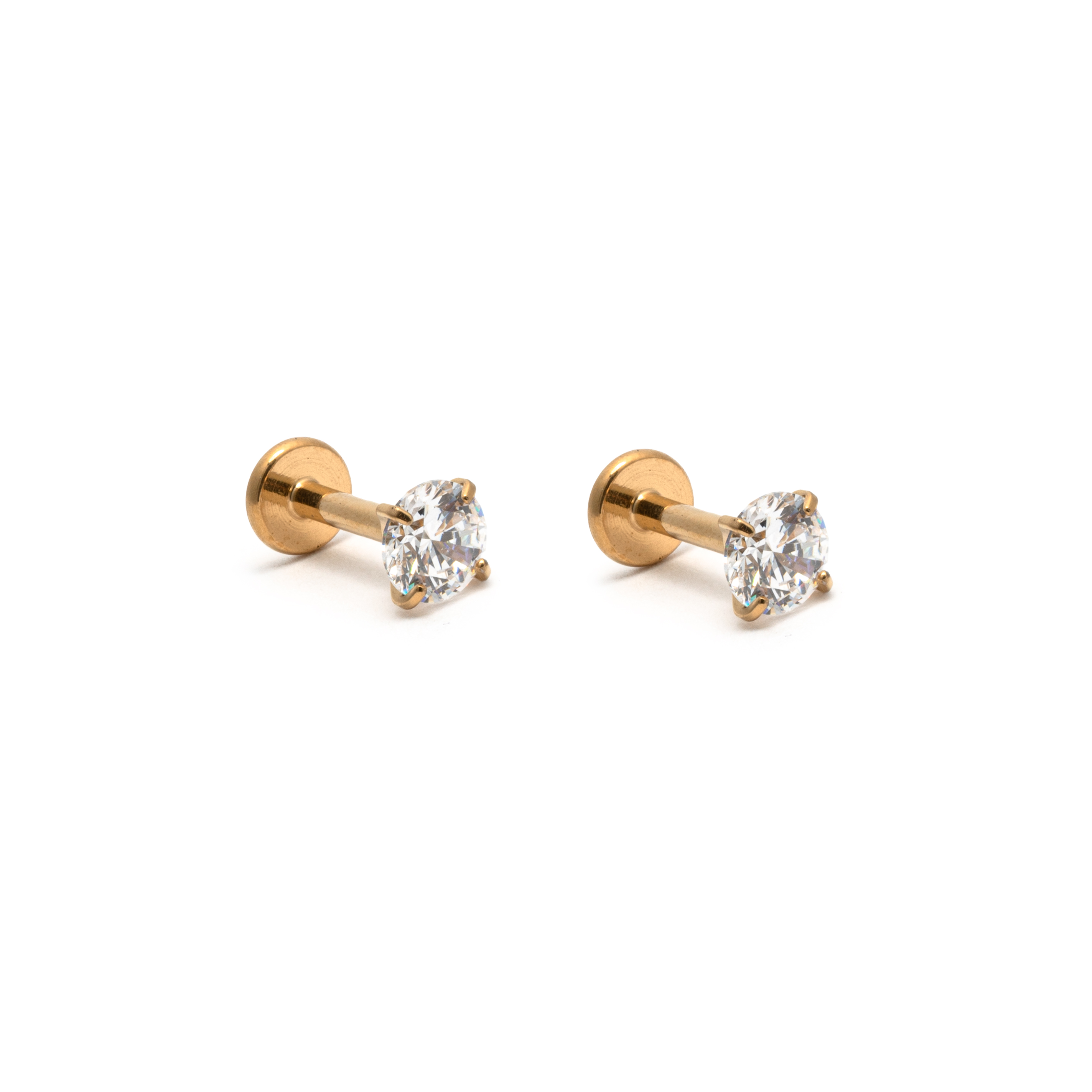 Picture of gold round cz dainty flat back stud earrings