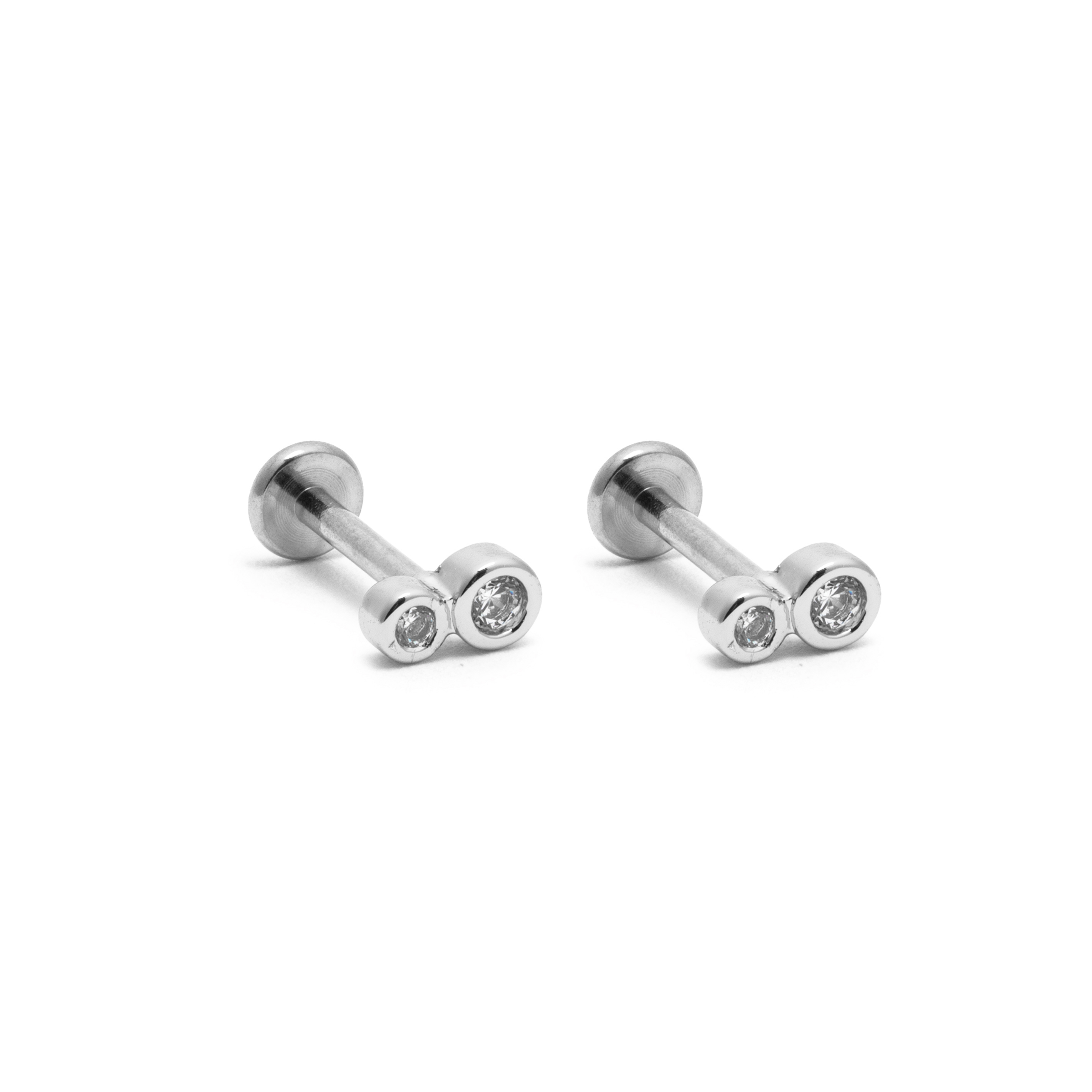 Picture of silver double round cz dainty flat back earrings