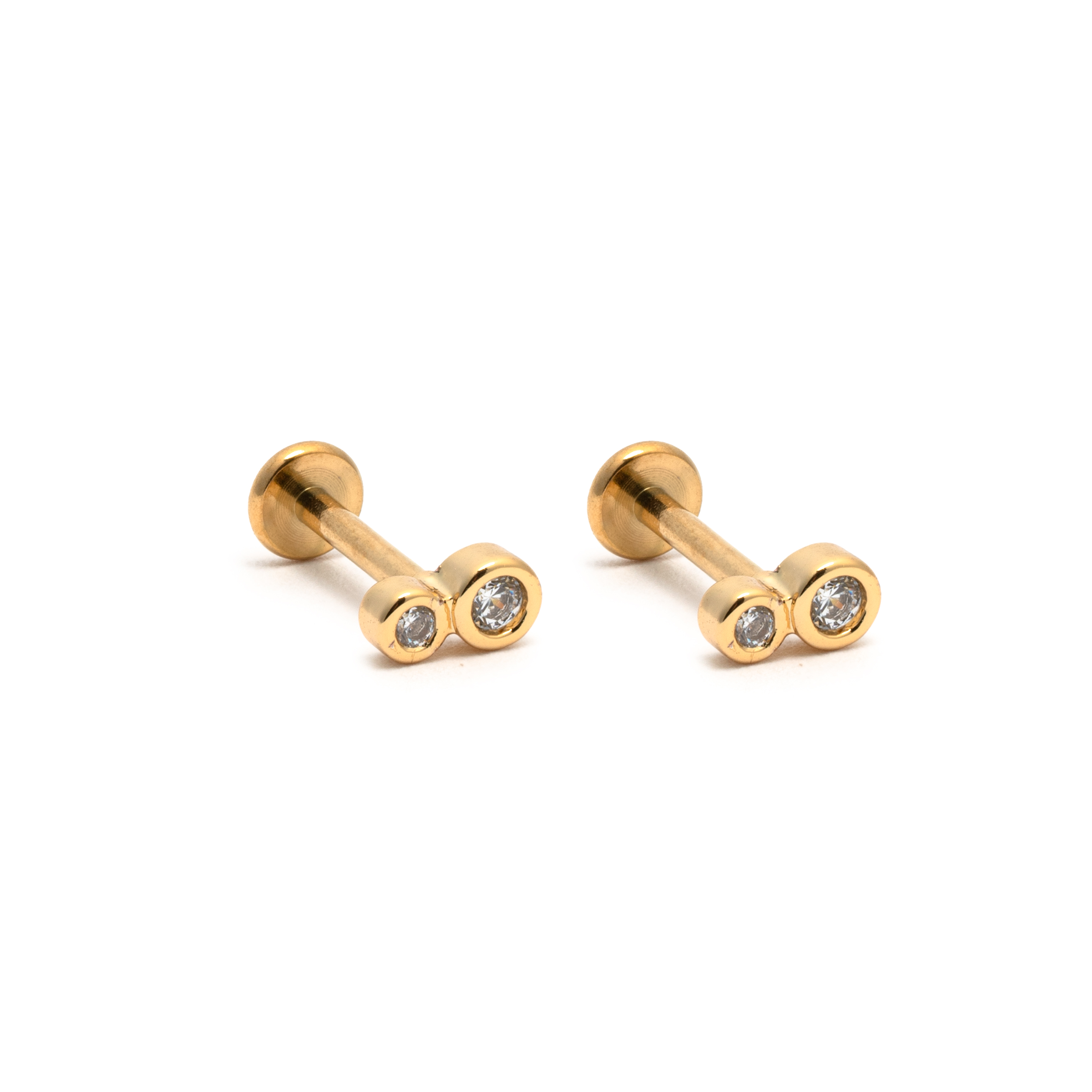 Picture of gold double round cz dainty flat back earrings