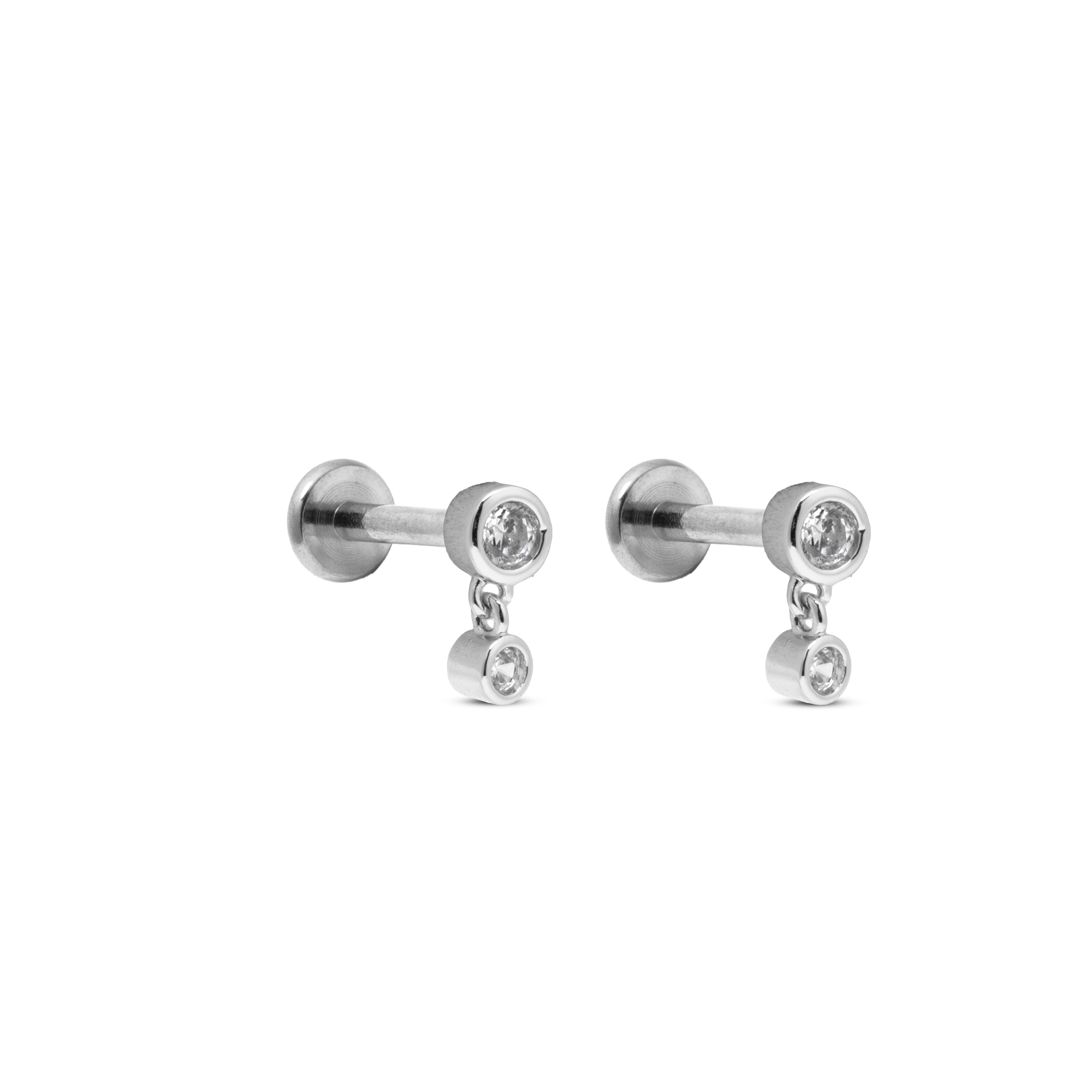 Picture of silver dangle round cz dainty flat back earrings